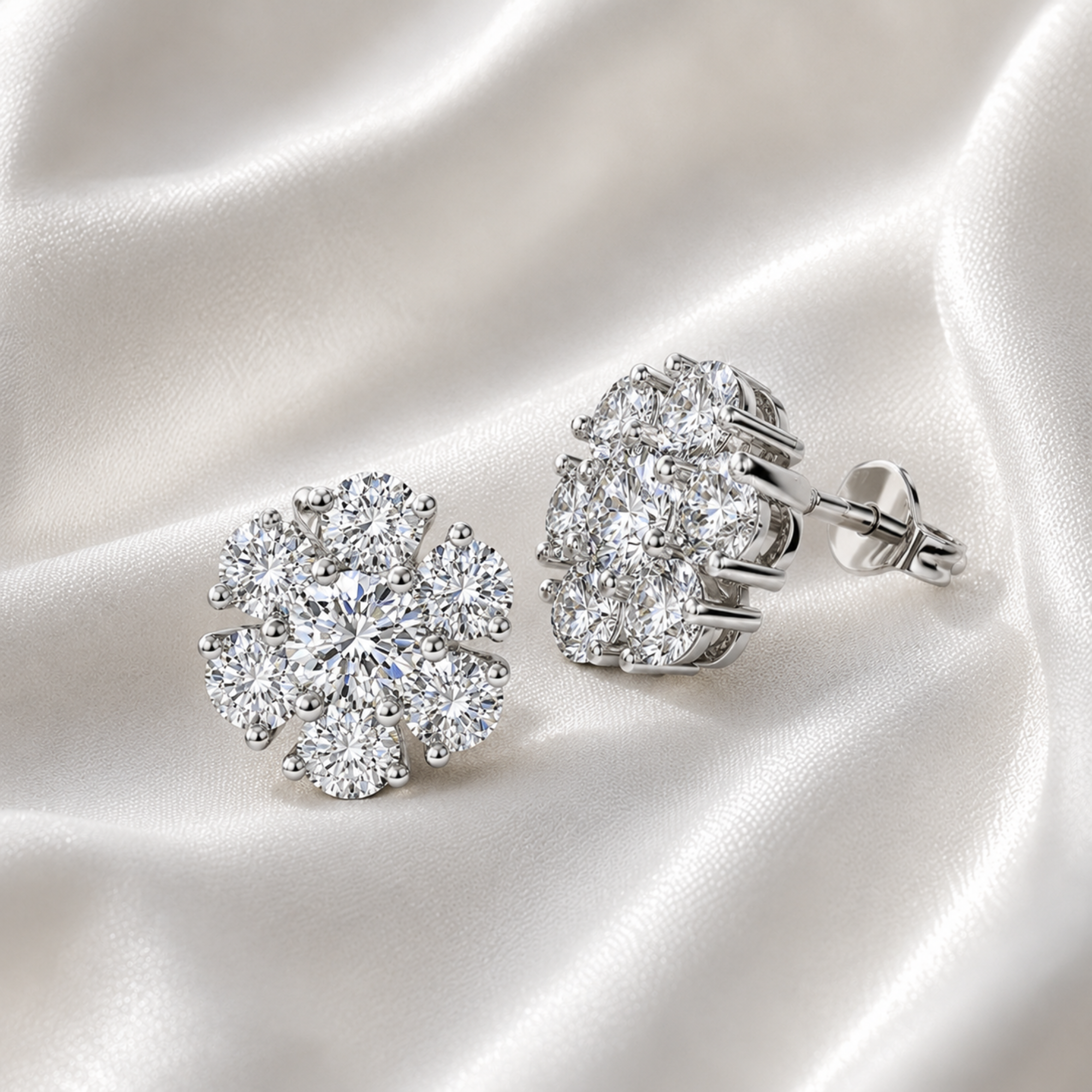 Maggie 18k White Gold Plated Flower Stud Earrings with Swarovski Crystals - FAB FAV