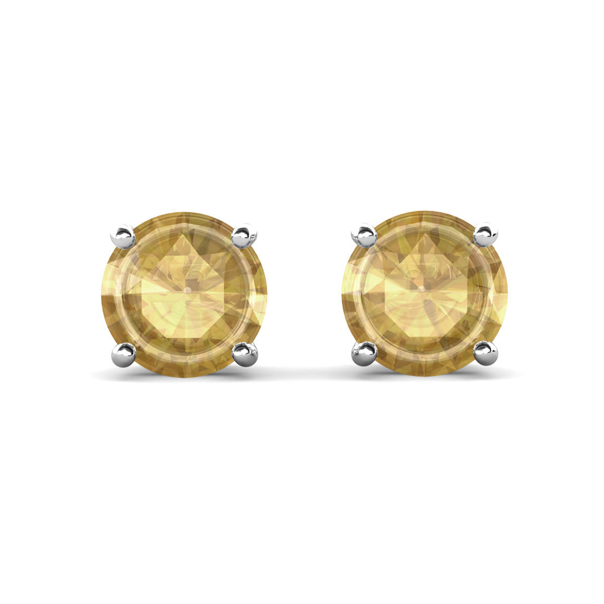 Magnolia 18k White Gold Plated Solitaire Stud Earrings with 1ct Simulated Diamond Crystals