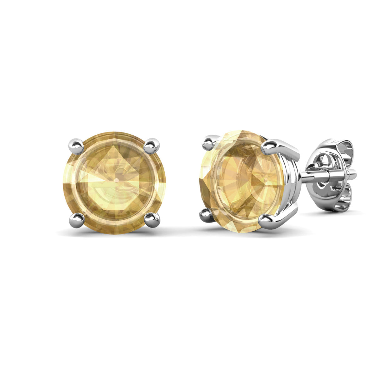 Magnolia 18k White Gold Plated Solitaire Stud Earrings with 1ct Simulated Diamond Crystals
