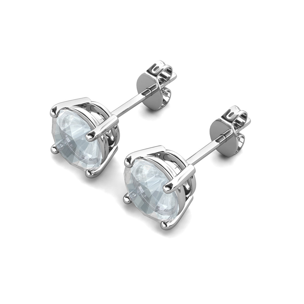 Magnolia 18k White Gold Plated Solitaire Stud Earrings with 1ct Simulated Diamond Crystals
