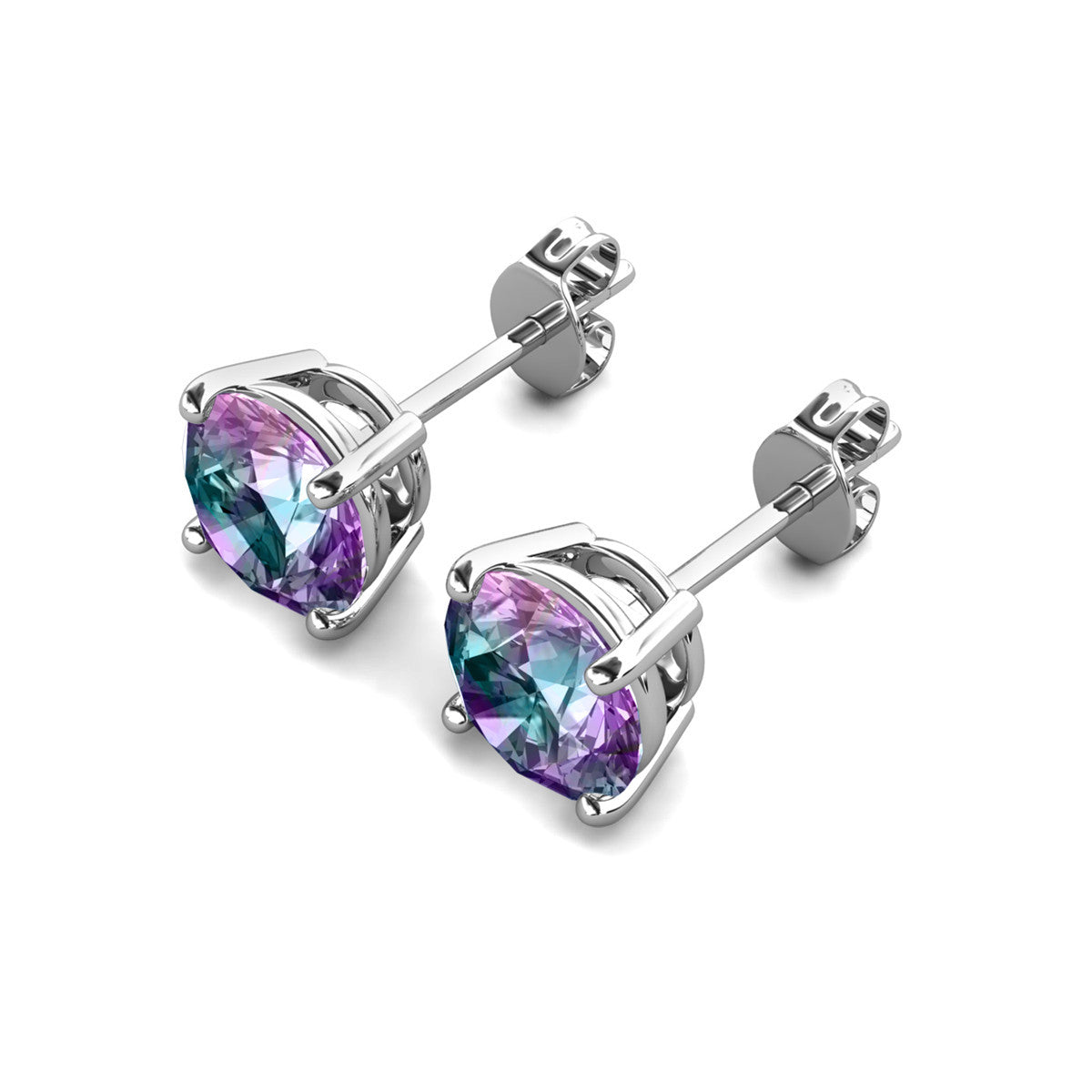 Magnolia 18k White Gold Plated Solitaire Stud Earrings with 1ct Simulated Diamond Crystals