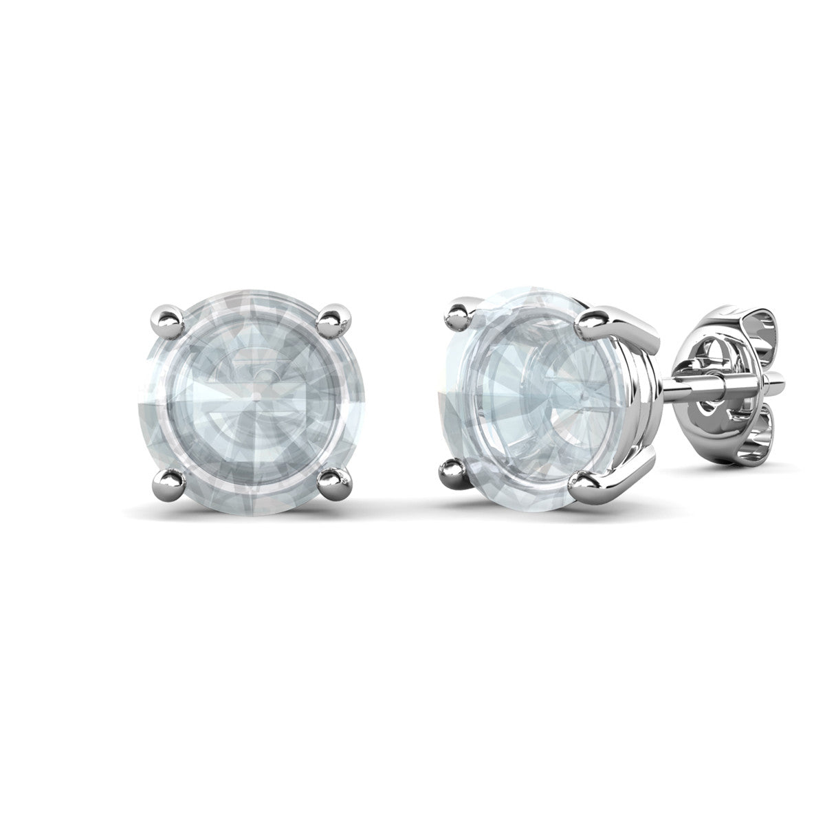Magnolia 18k White Gold Plated Solitaire Stud Earrings with 1ct Simulated Diamond Crystals