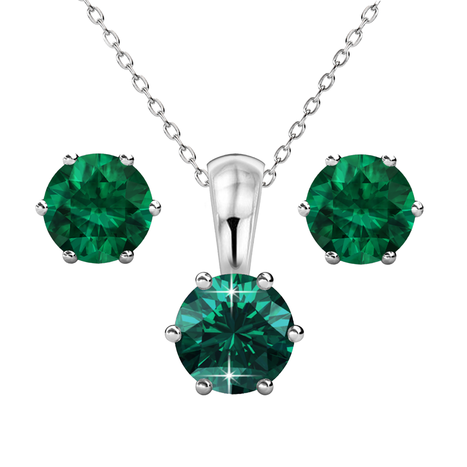 Birthstone 18k White Gold Plated Stud Earrings and Necklace Set with 1CT Swarovski Crystals