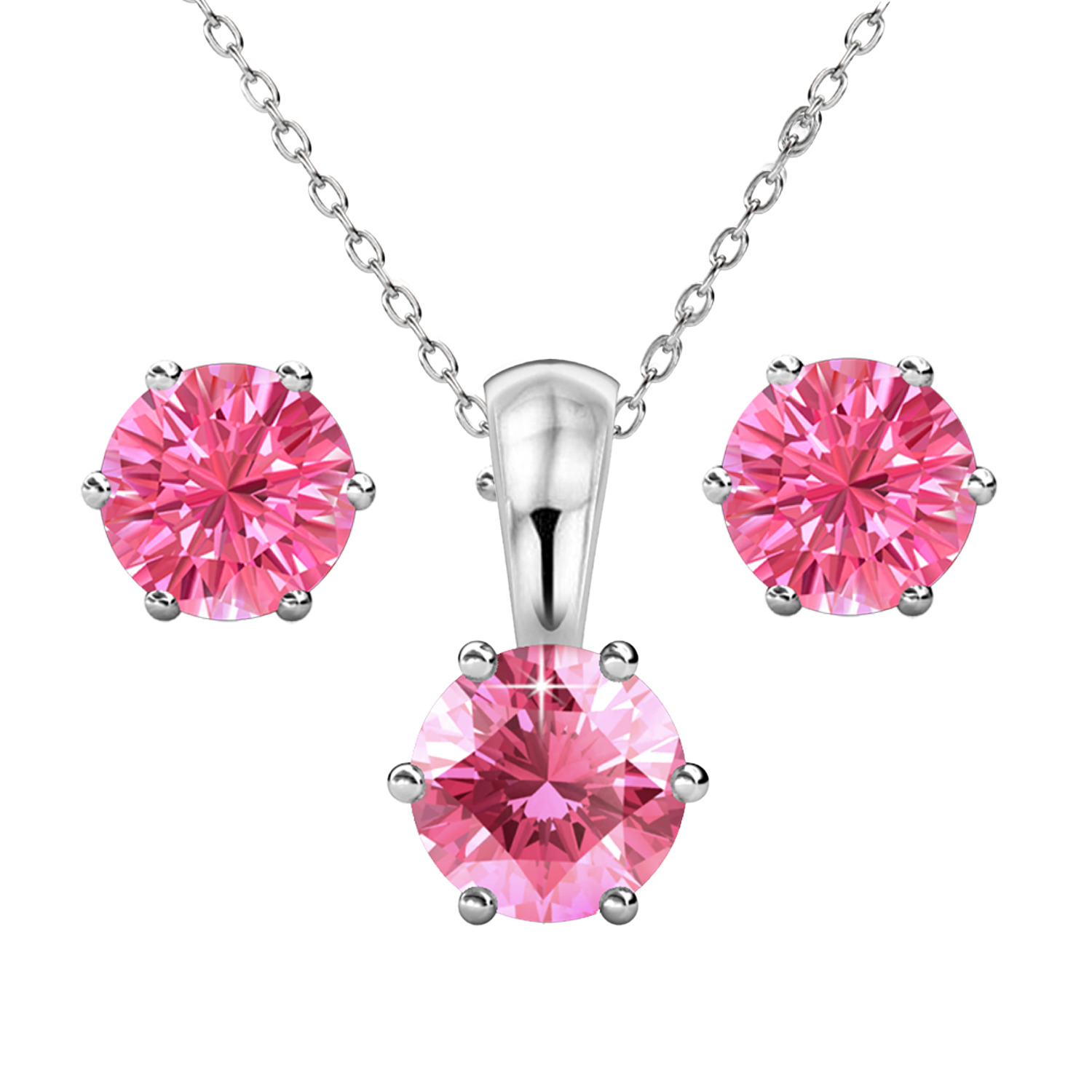 Birthstone 18k White Gold Plated Stud Earrings and Necklace Set with 1CT Swarovski Crystals