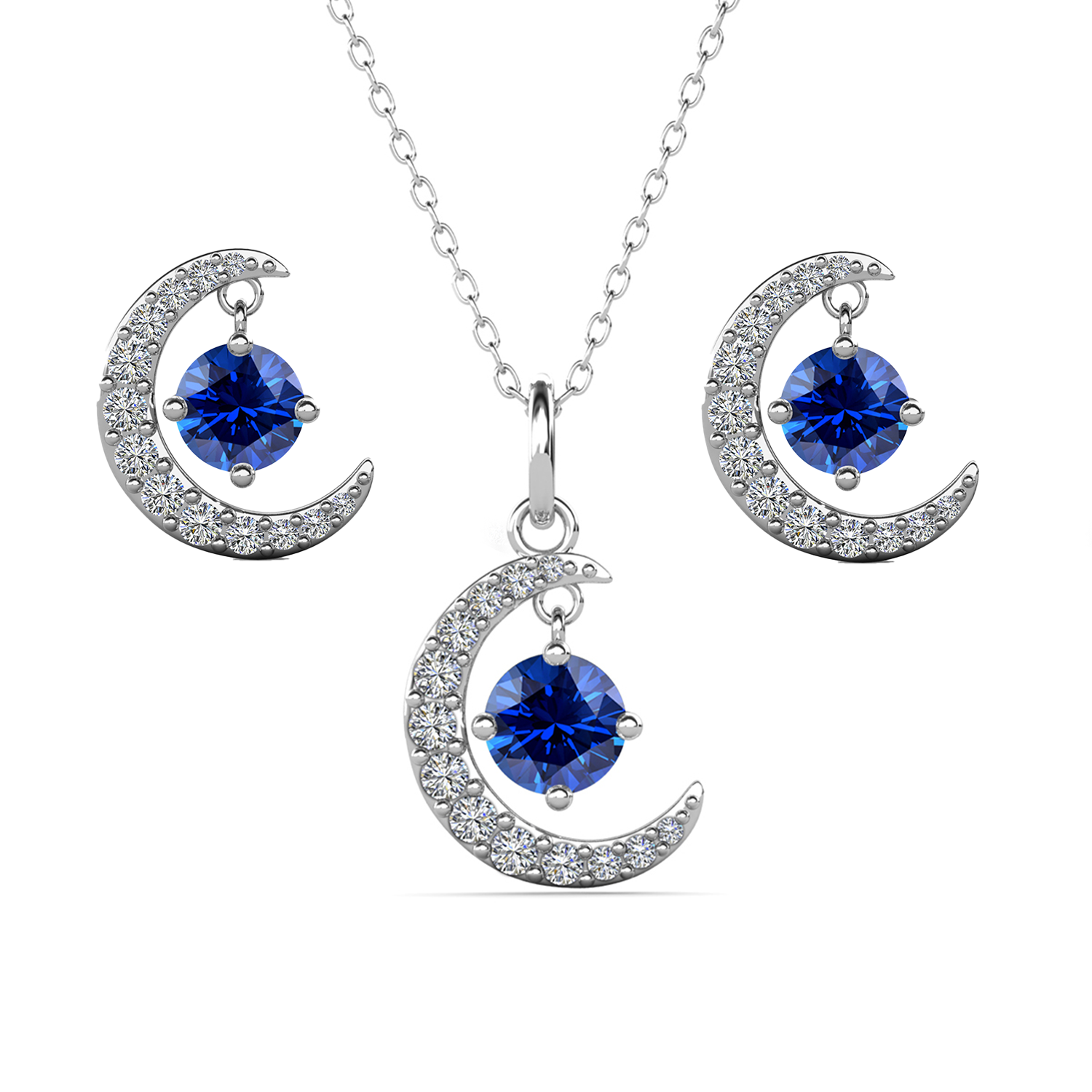 Luna Birthstone 18k White Gold Plated Silver Crescent Earrings and Necklace Set with Swarovski Crystals