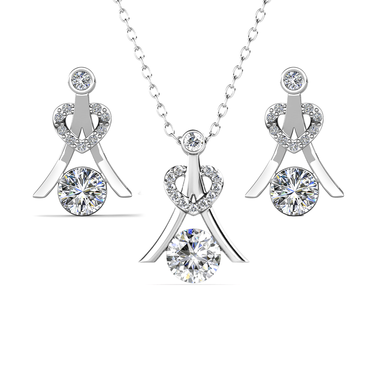 Serenity Birthstone 18k White Gold Plated Silver Earrings and Necklace Set with Swarovski Crystals