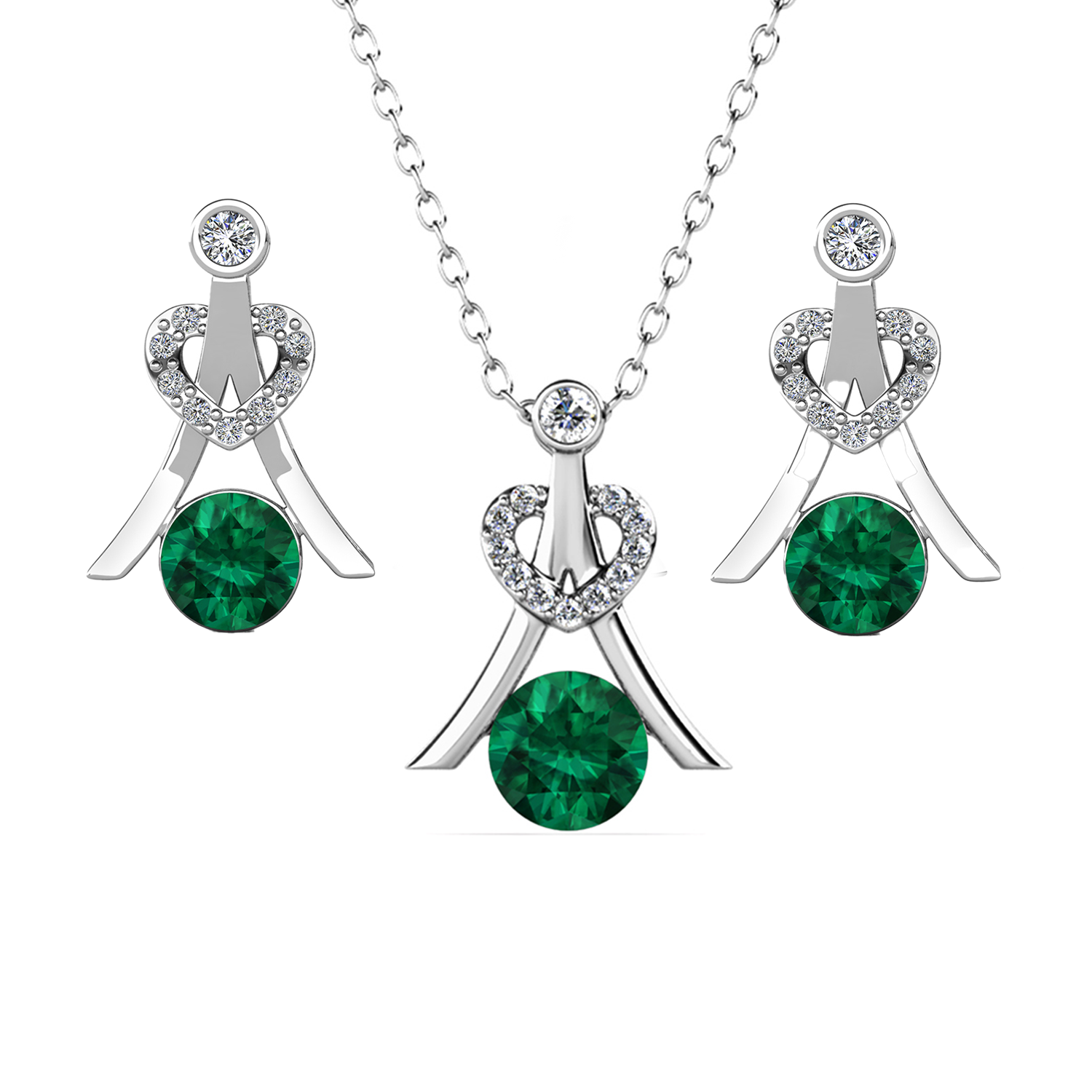 Serenity Birthstone 18k White Gold Plated Silver Earrings and Necklace Set with Swarovski Crystals