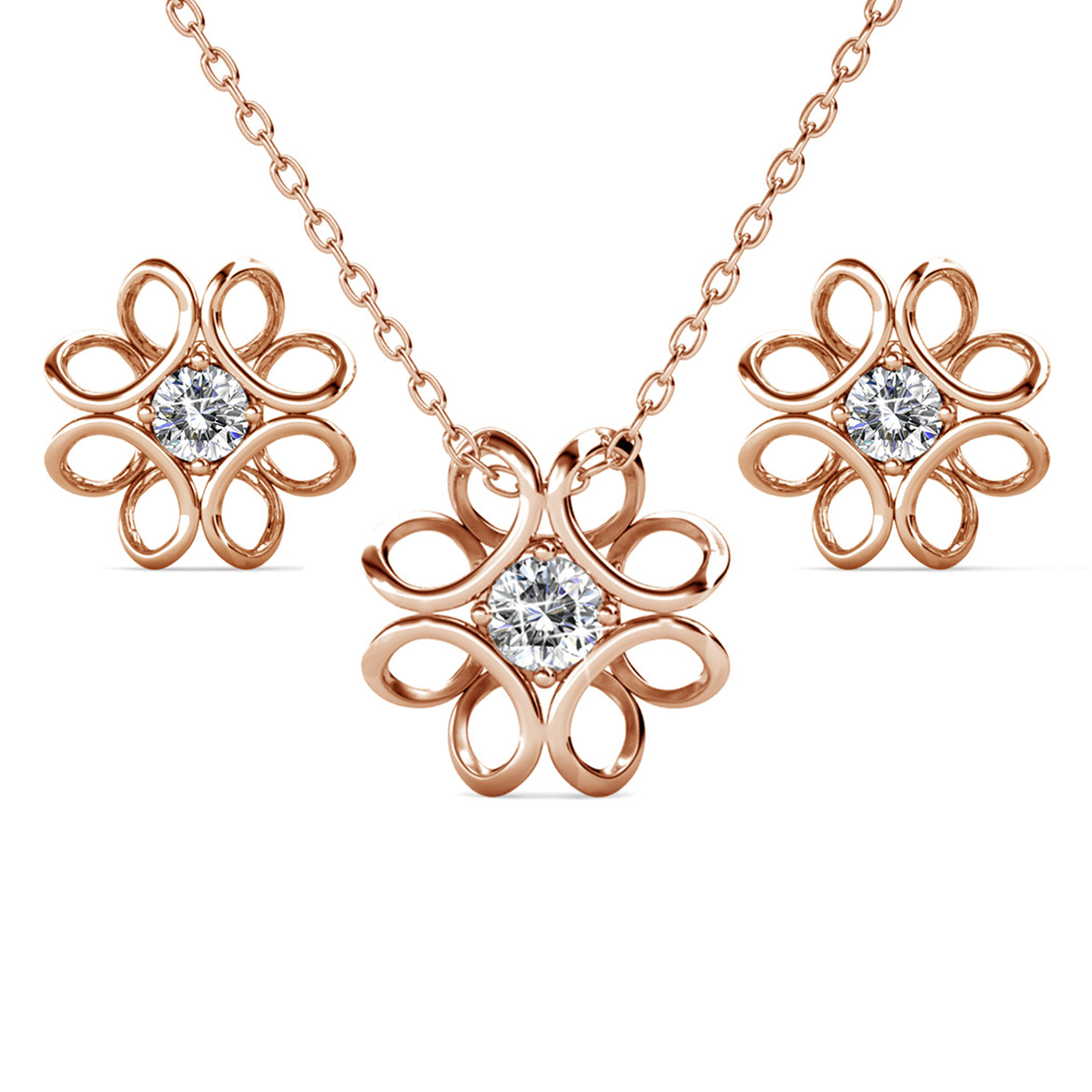 Alexis 18k White Gold Plated Flower Earring and Necklace Set with Swarovski Crystals