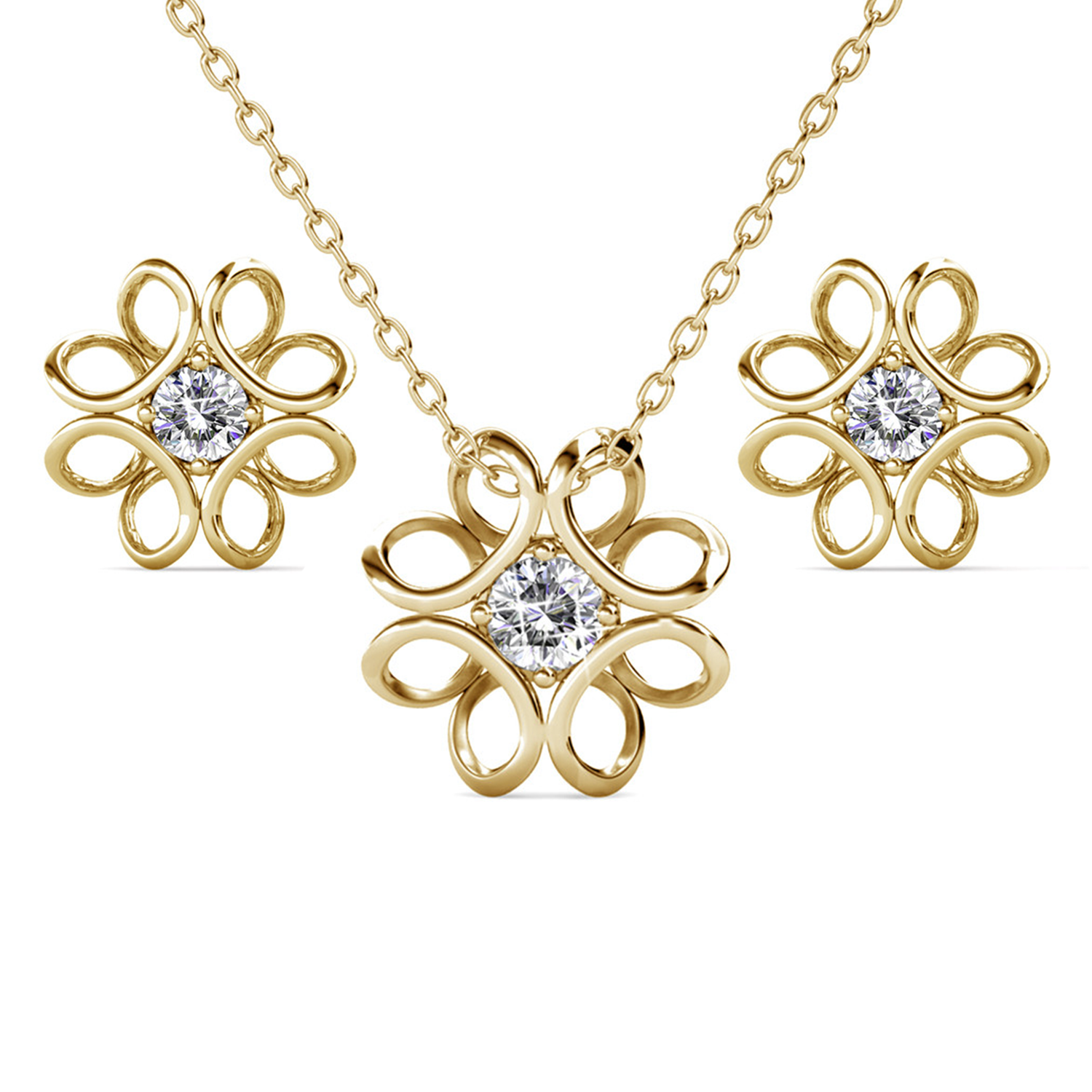 Alexis 18k White Gold Plated Flower Earring and Necklace Set with Swarovski Crystals
