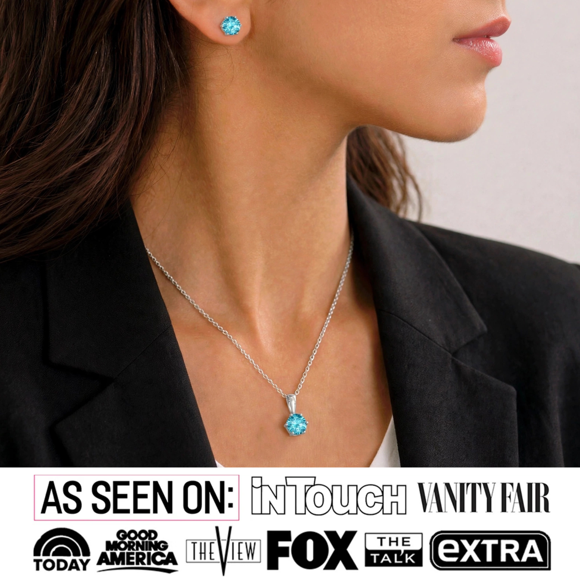 Birthstone 18k White Gold Plated Stud Earrings and Necklace Set with 1ct Swarovski Crystals
