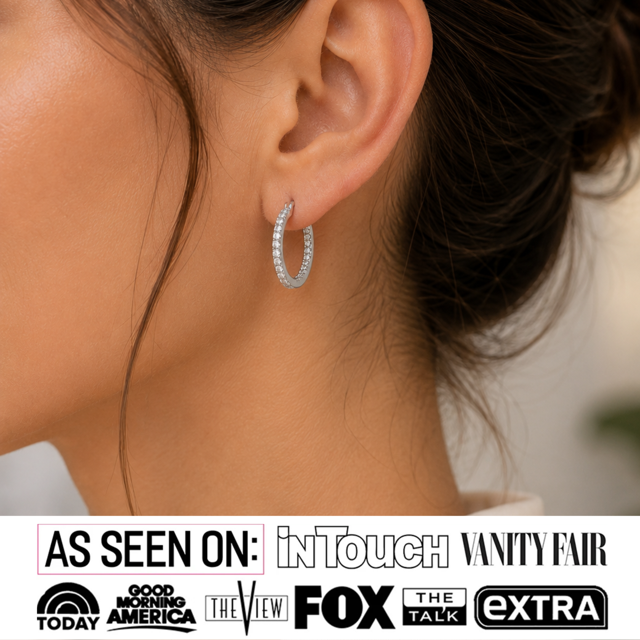 Margot 18k White Gold Plated 24mm Hoop Earrings with Simulated Diamond Crystals