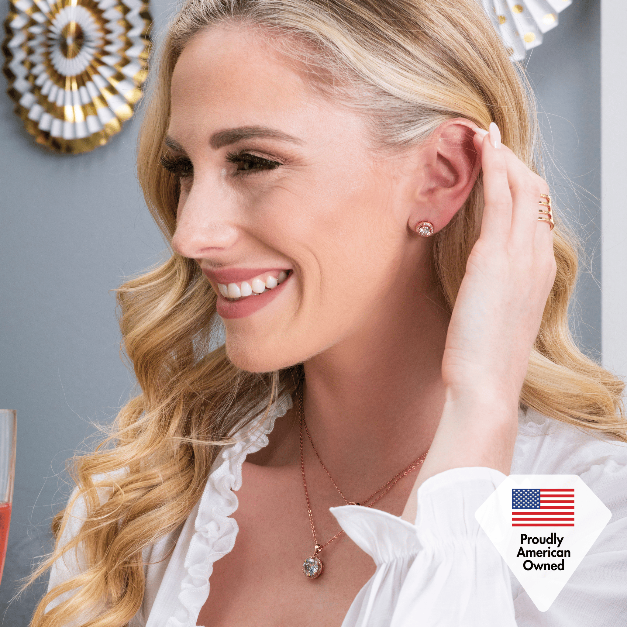 Mariah 18k White Gold Plated Halo Stud Earring and Necklace Jewelry Set with Simulated Diamond Crystals