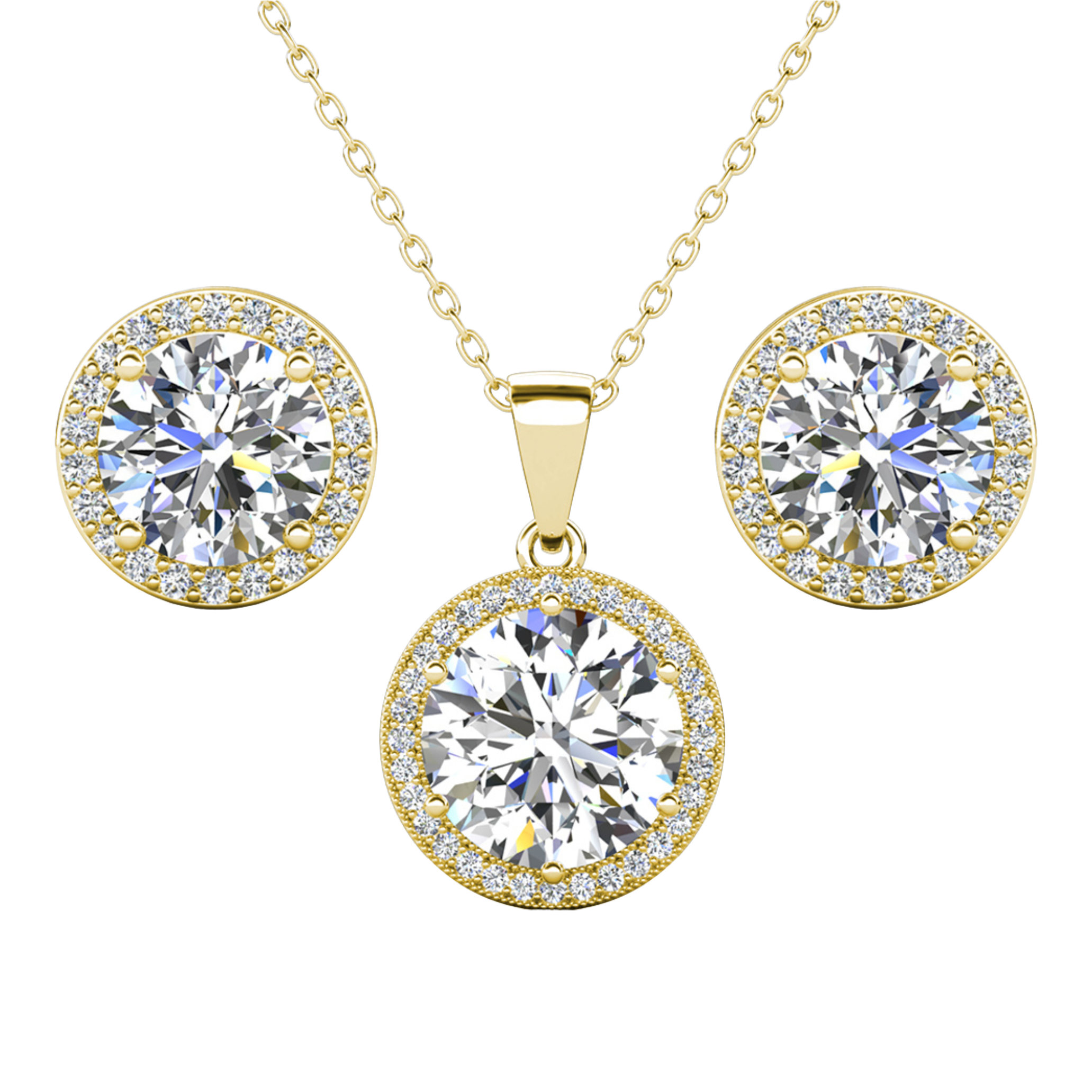 Mariah 18k White Gold Plated Halo Stud Earring and Necklace Jewelry Set with Simulated Diamond Crystals