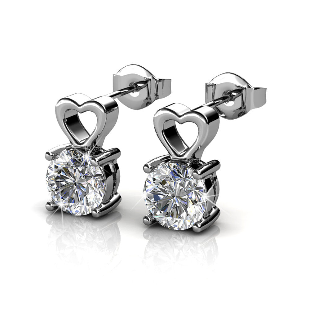 Marian 18k White Gold Heart Earrings with Round Cut Swarovski Crystal