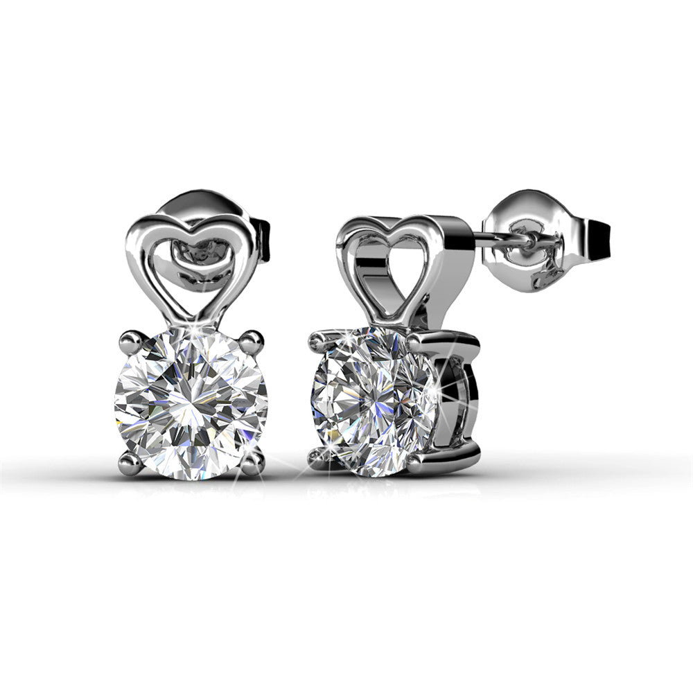 Marian 18k White Gold Heart Earrings with Round Cut Swarovski Crystal