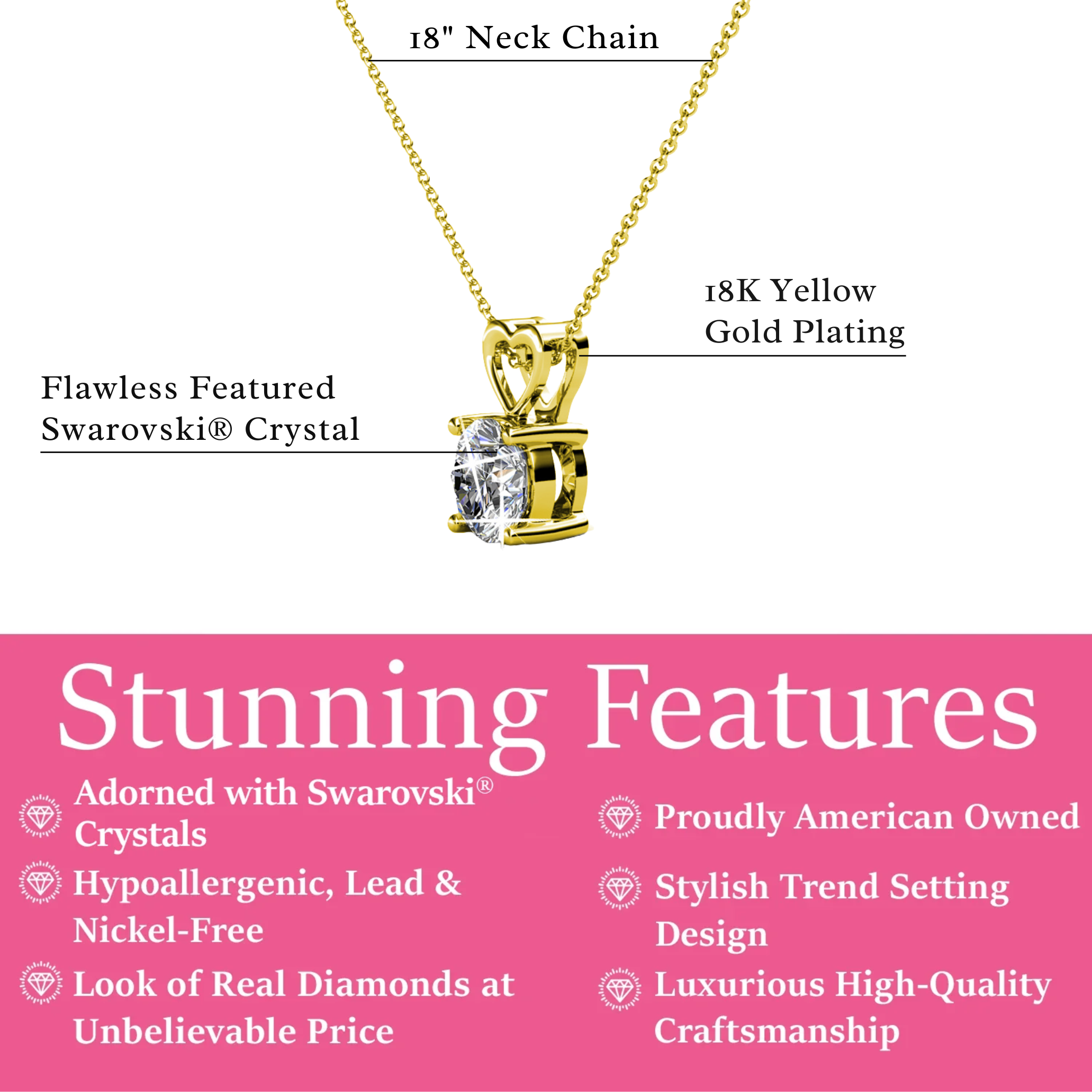 Marian 18k White Gold Plated Heart Pendant Necklace with Swarovski Crystal