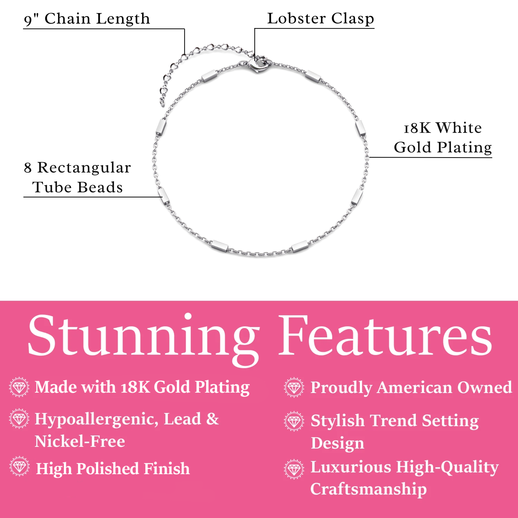 Marlee 18k White Gold Plated Stacking Bracelet Chain