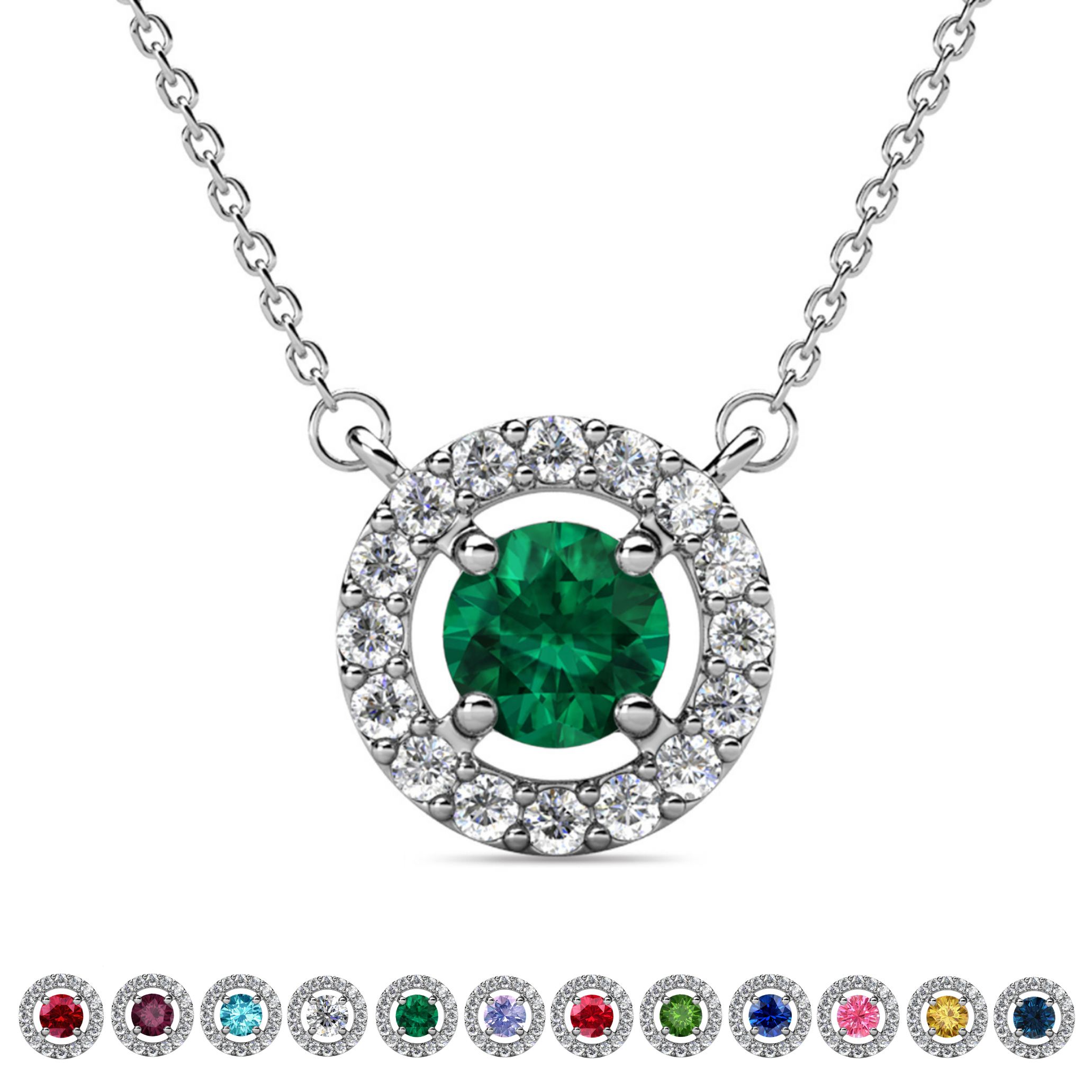 Royal Birthstone 18k White Gold Plated Halo Necklace with Round Cut Swarovski Crystals