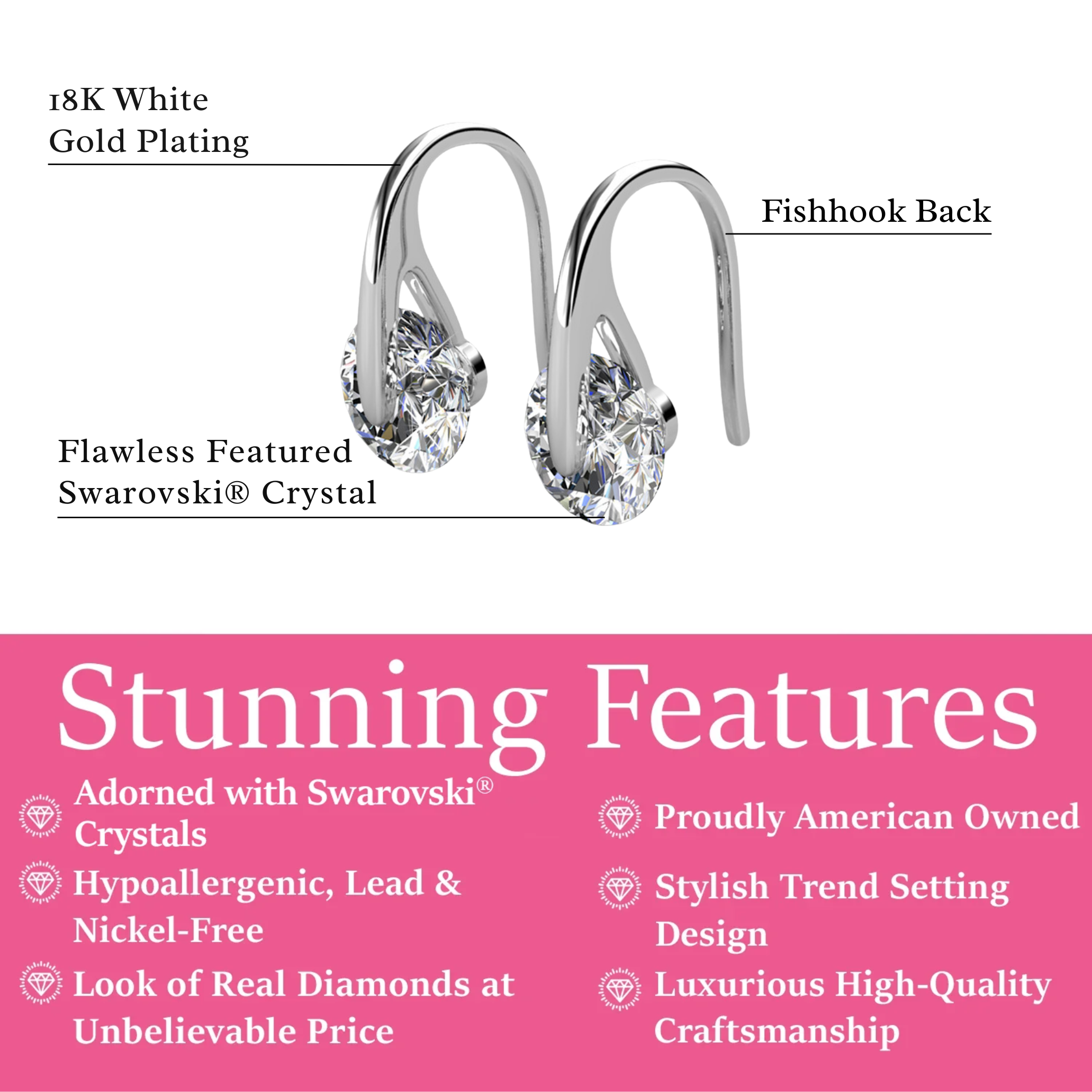 McKayla 18k White Gold Plated Drop Earrings with Swarovski Crystals