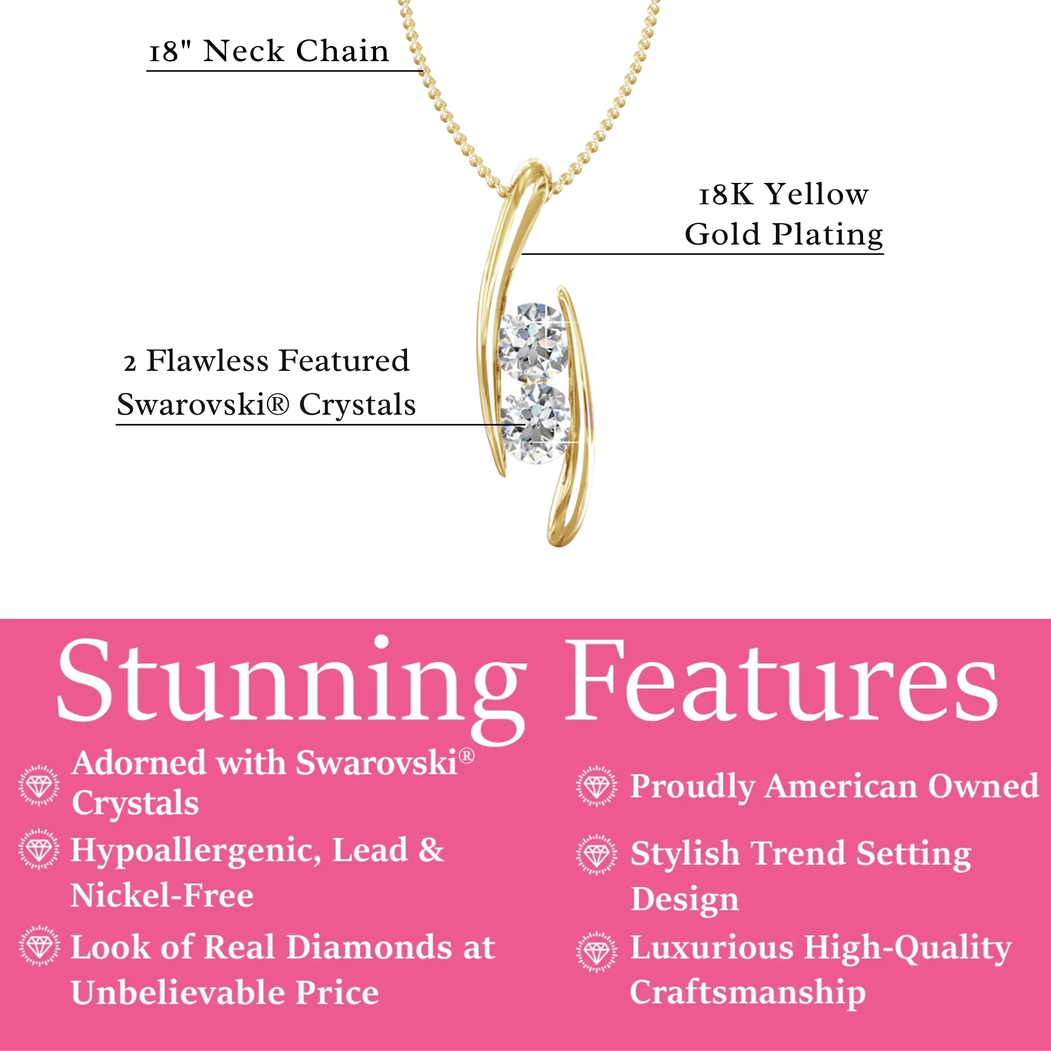 McKenna 18k White Gold Plated Pendant Necklace with Swarovski Crystals  — Final Sale