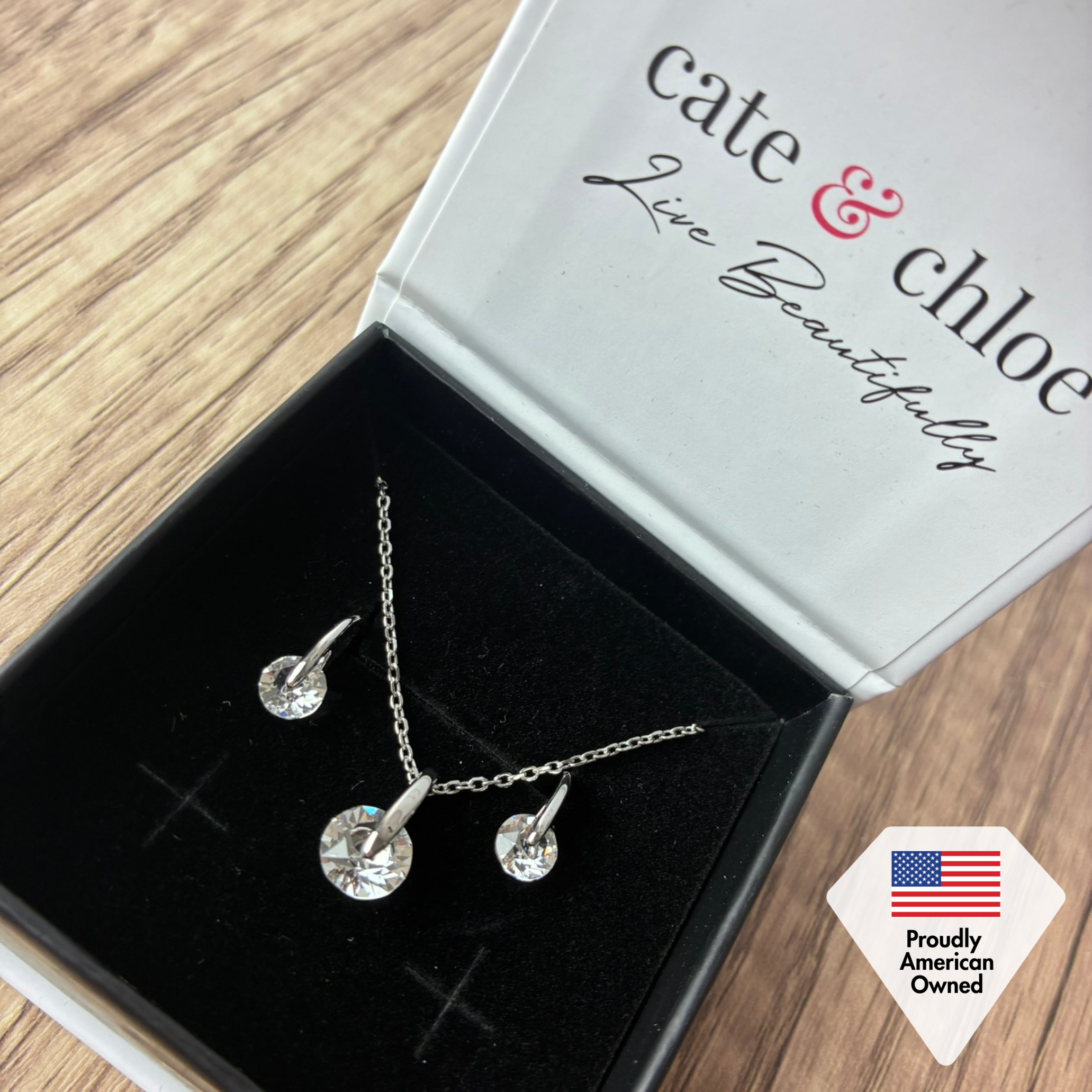 McKayla 18k White Gold Plated Necklace and Earrings Jewelry Set with Swarovski Crystals