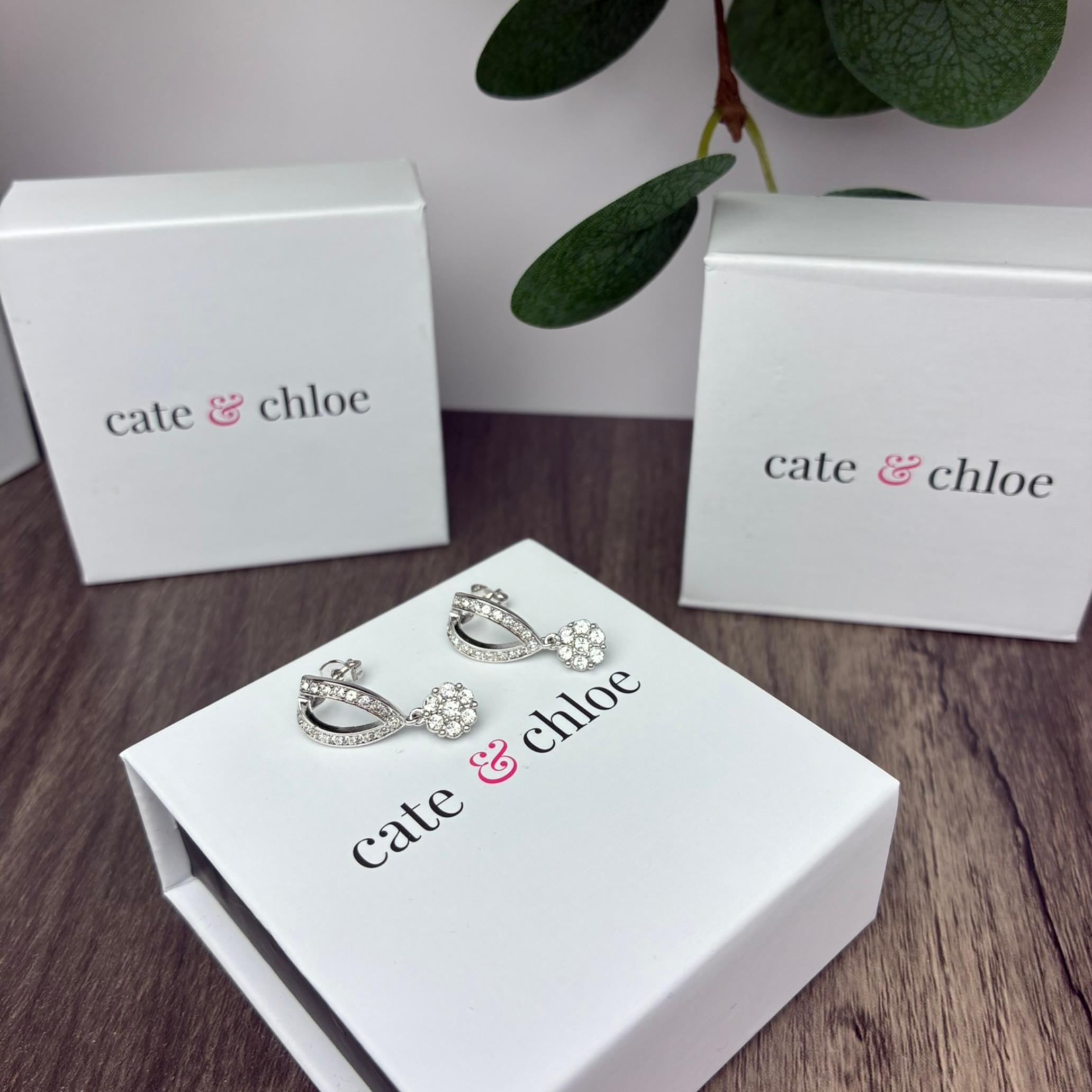 Megan 18k White Gold Plated Diamond Dangle Stud Earrings with Swarovski Crystals