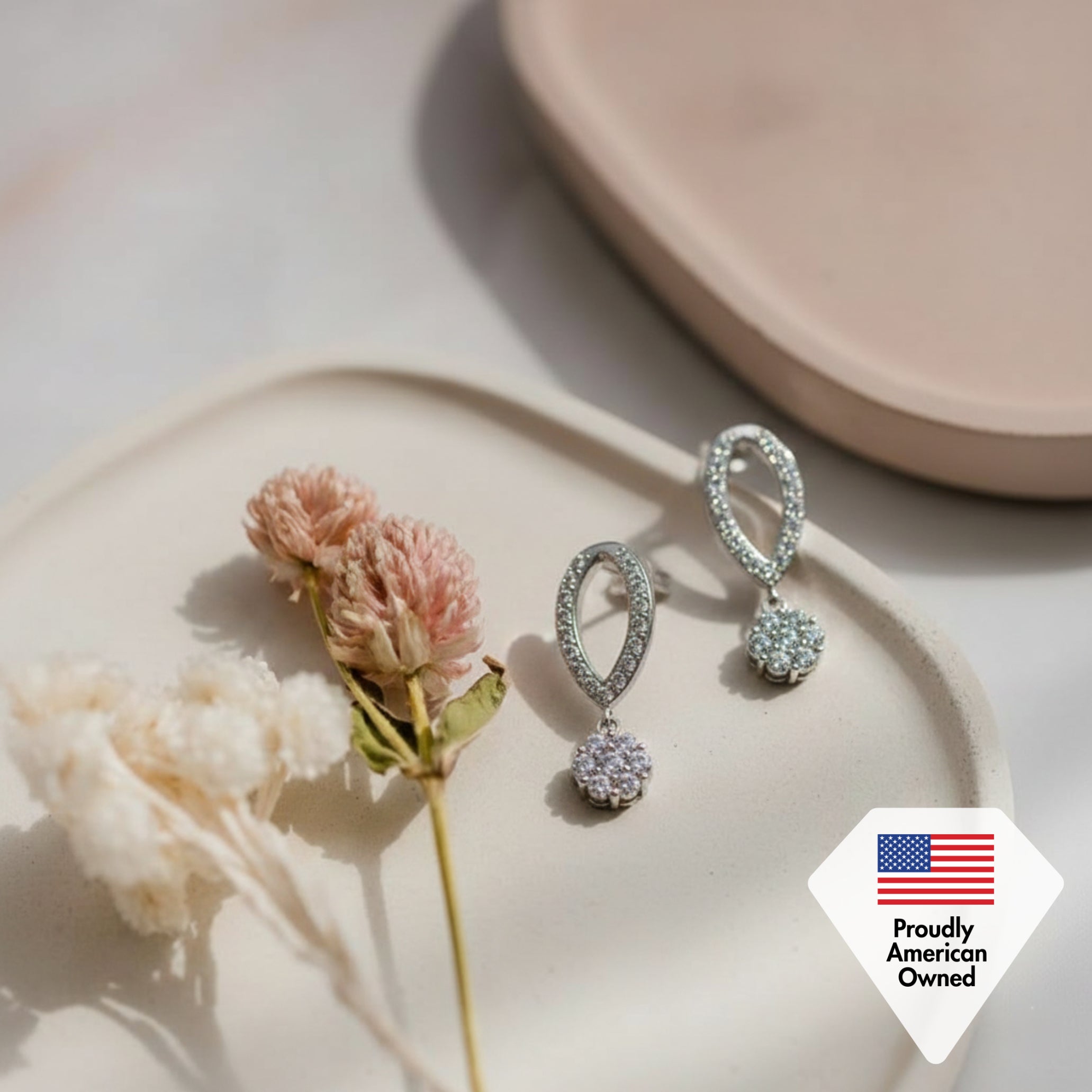 Megan 18k White Gold Plated Diamond Dangle Stud Earrings with Swarovski Crystals