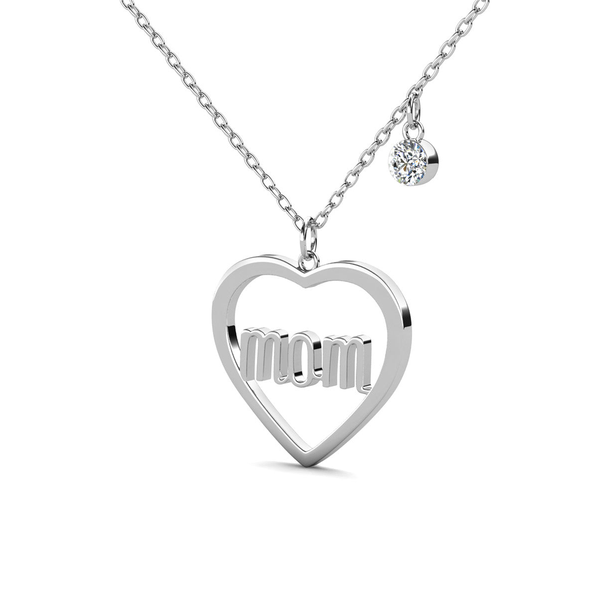 Melody 18k White Gold Plated Mom Heart Necklace with Swarovski Crystal