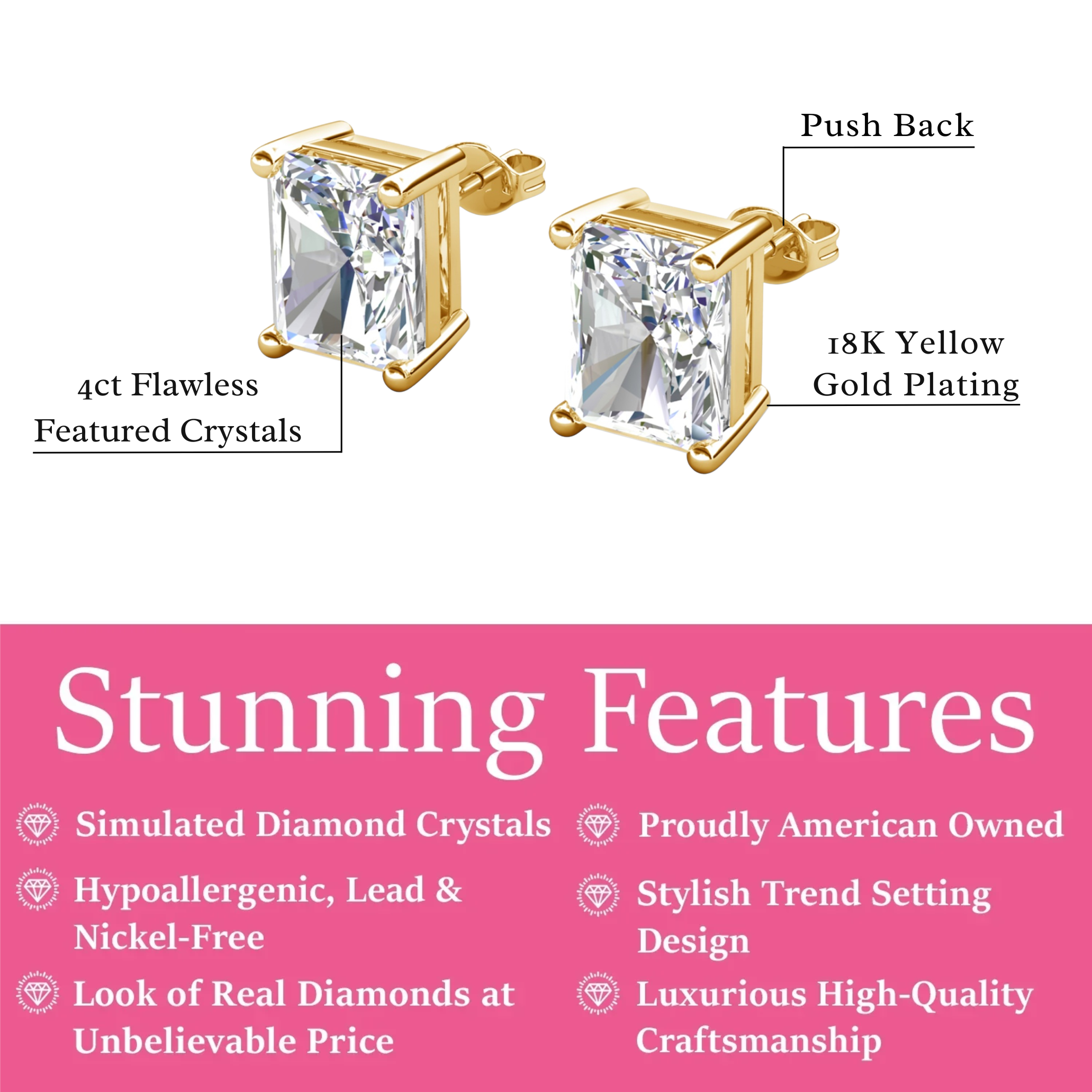 Mia 18k White Gold Plated Sterling Silver Stud Earrings with Simulated Diamond Crystals