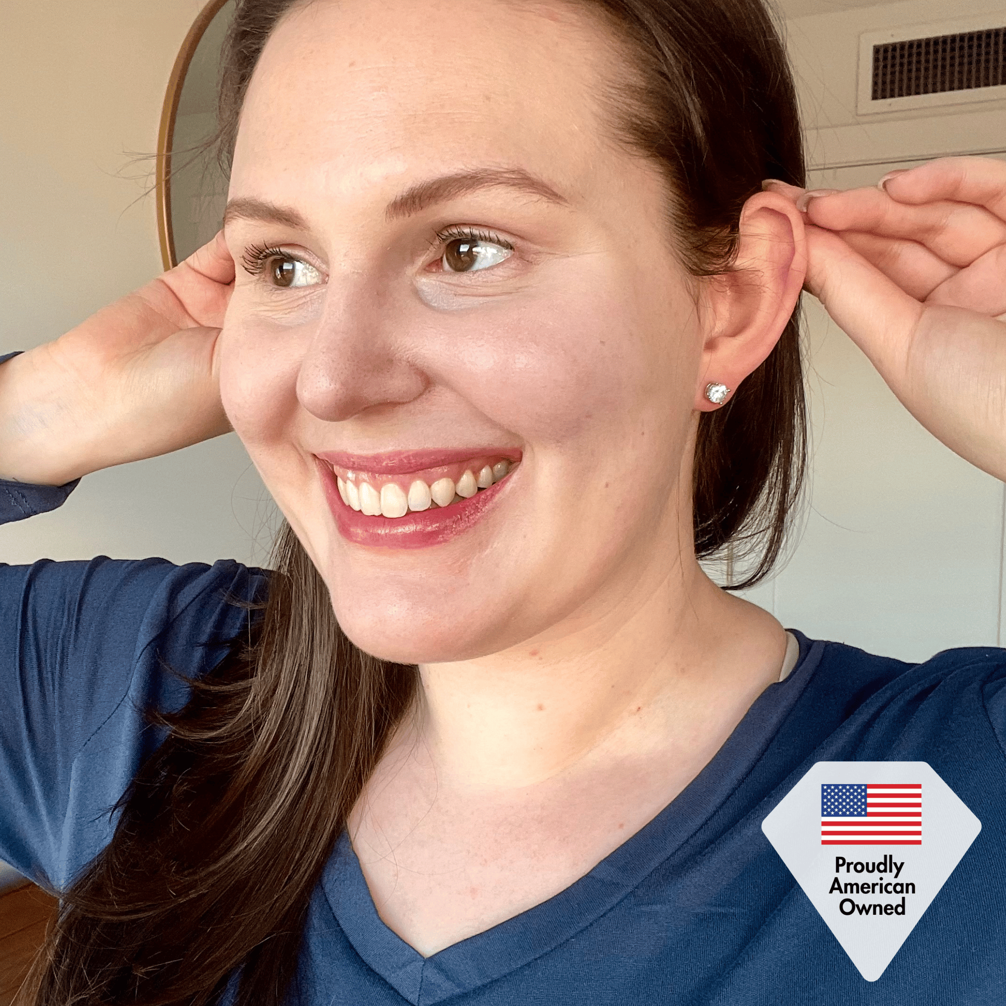 Mia 18k White Gold Plated Sterling Silver Stud Earrings with Simulated Diamond Crystals