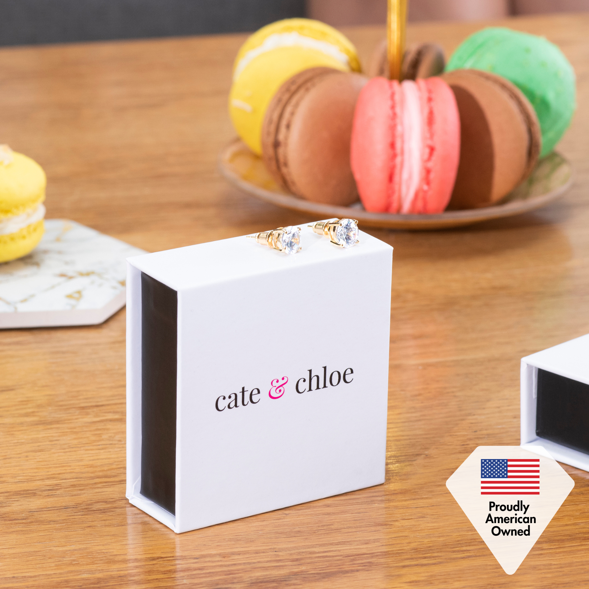 Mia 18k White Gold Plated Sterling Silver Stud Earrings with Simulated Diamond Crystals