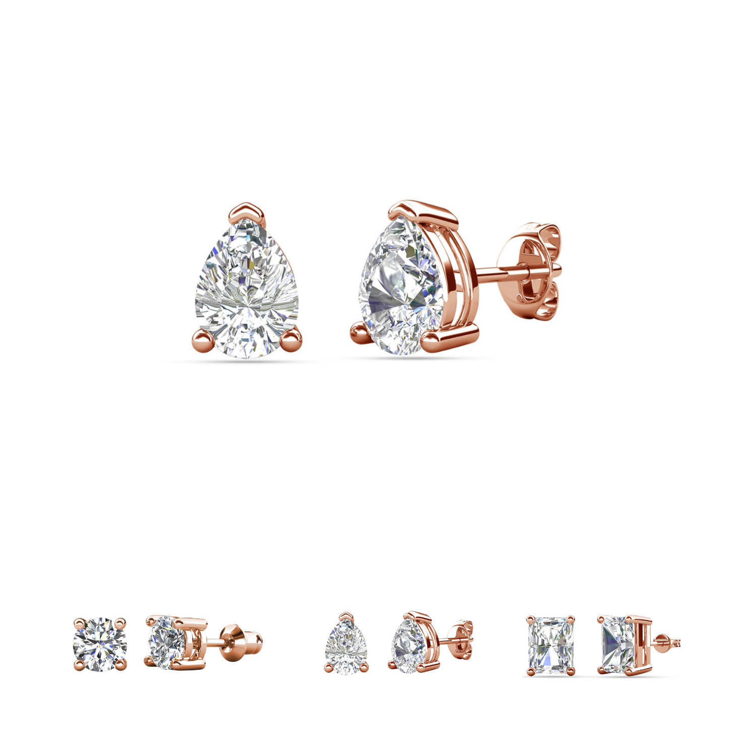 Mia 18k White Gold Plated Sterling Silver Stud Earrings with Simulated Diamond Crystals