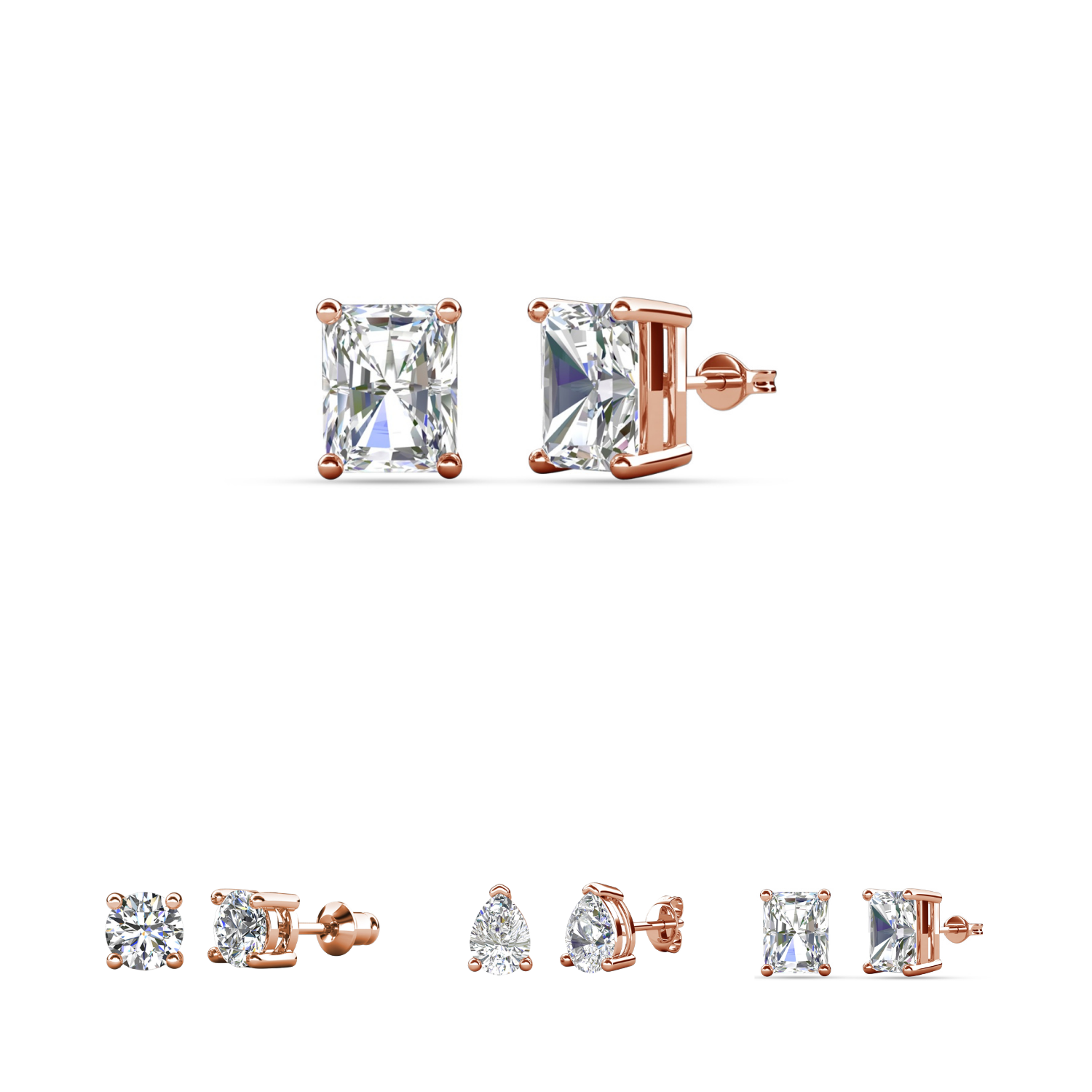 Mia 18k White Gold Plated Sterling Silver Stud Earrings with Simulated Diamond Crystals