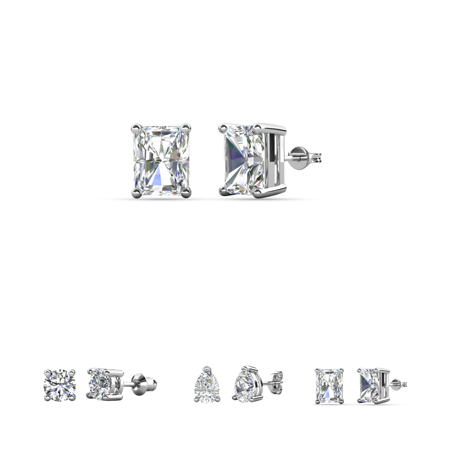 Mia 18k White Gold Plated Sterling Silver Stud Earrings with Simulated Diamond Crystals