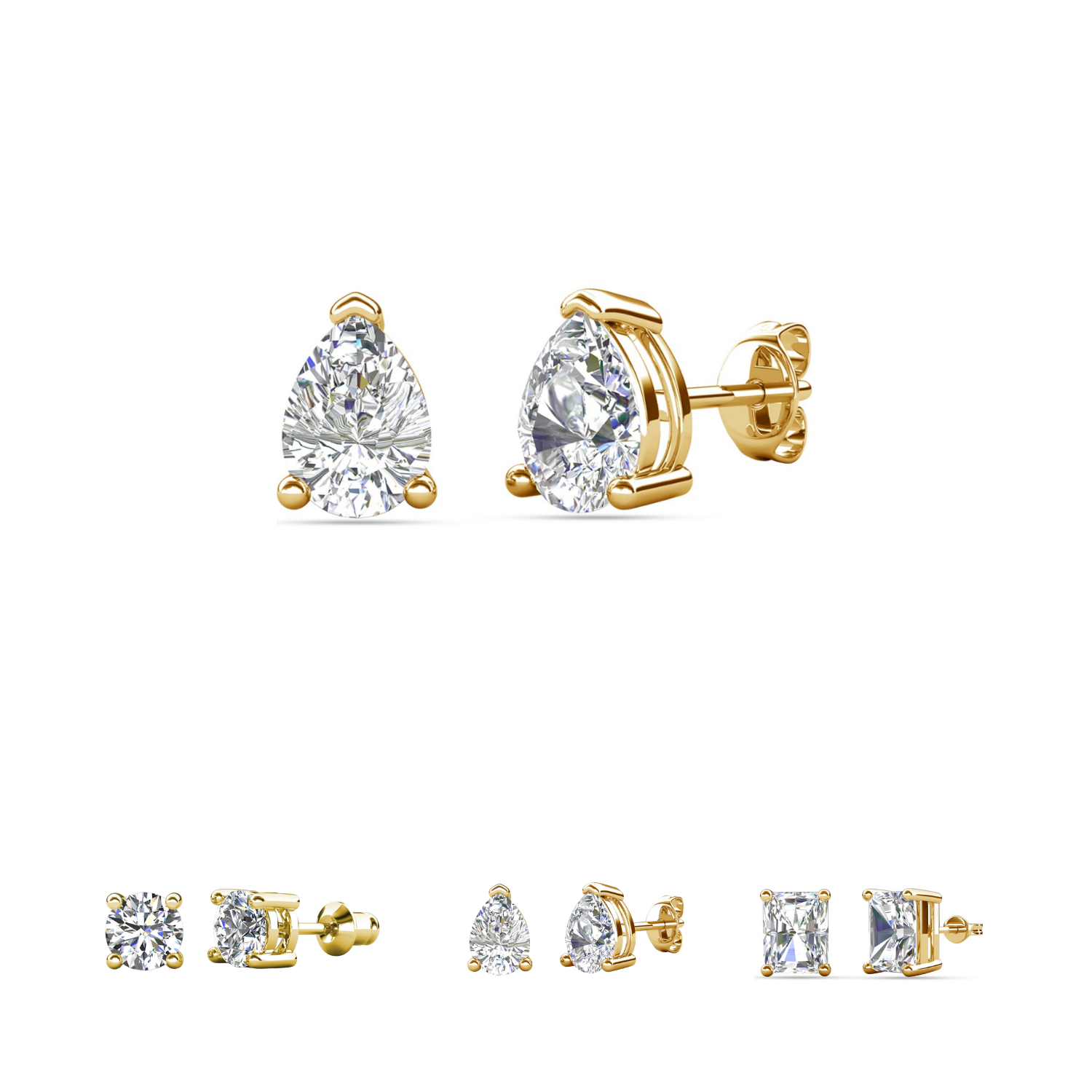 Mia 18k White Gold Plated Sterling Silver Stud Earrings with Simulated Diamond Crystals