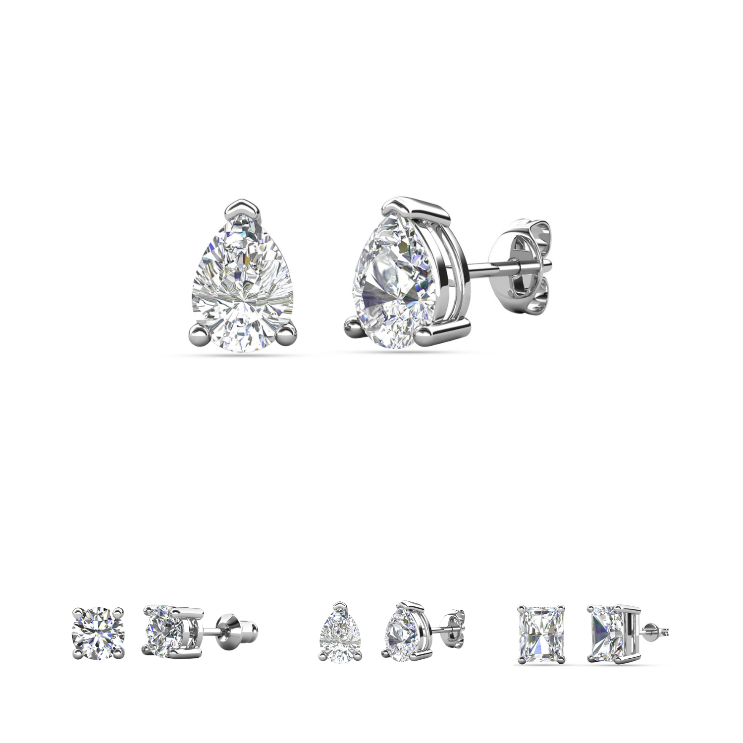 Mia 18k White Gold Plated Sterling Silver Stud Earrings with Simulated Diamond Crystals