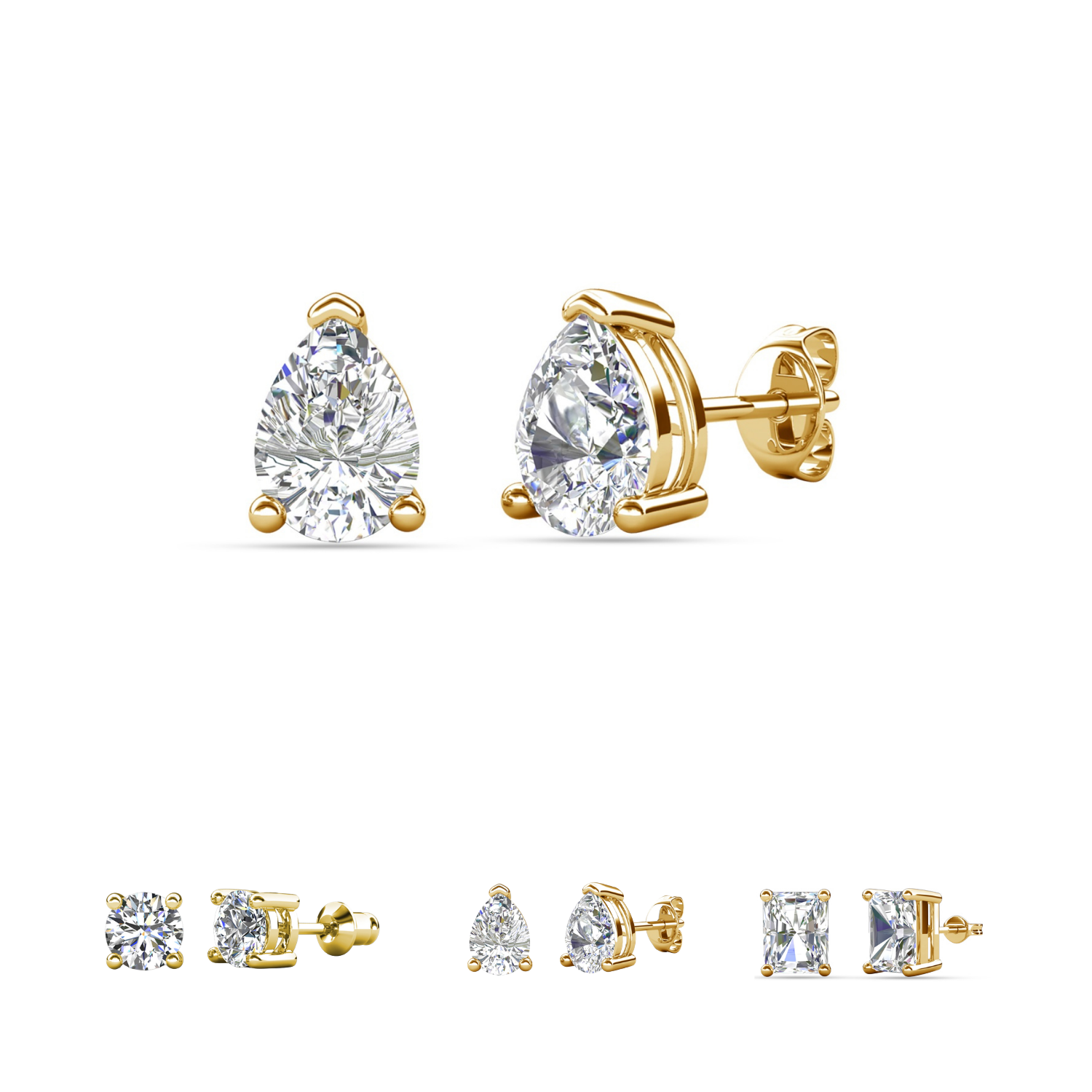 Mia 18k White Gold Plated Sterling Silver Stud Earrings with Simulated Diamond Crystals