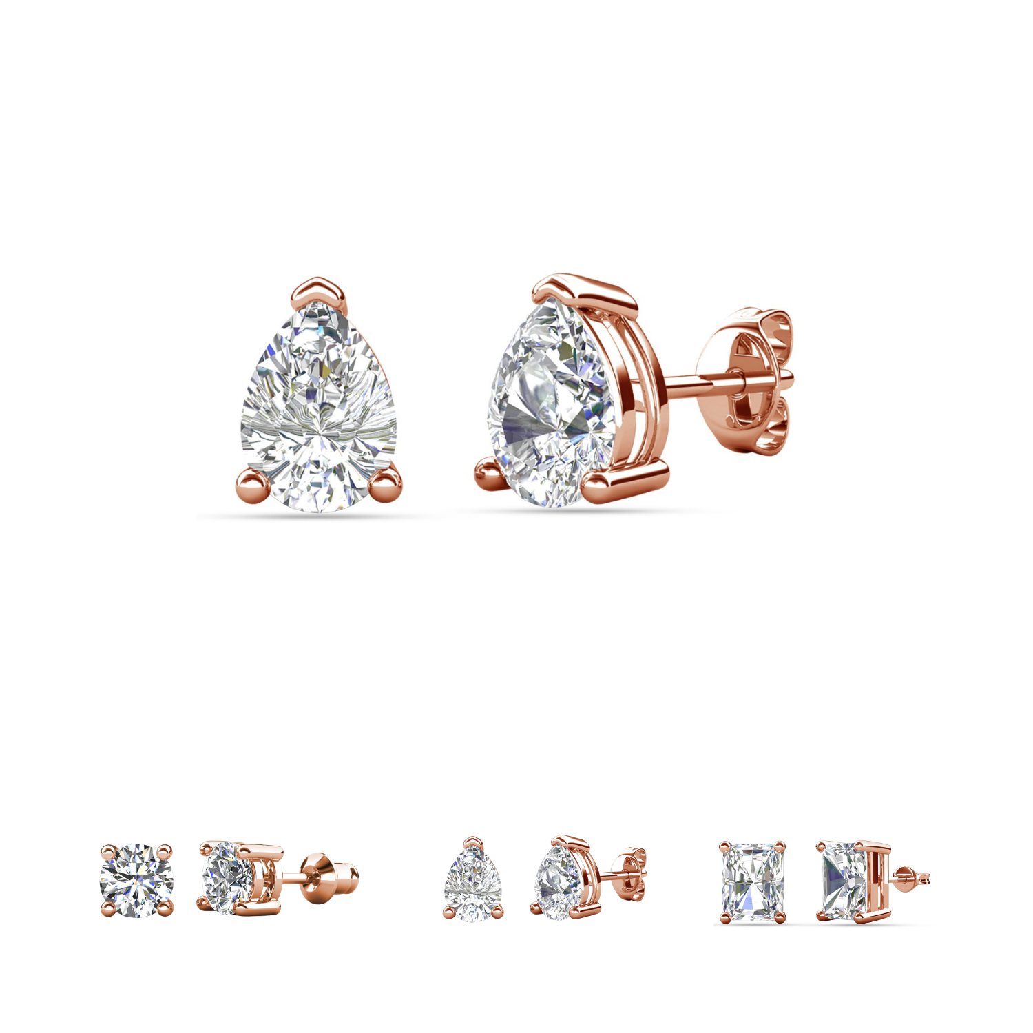 Mia 18k White Gold Plated Sterling Silver Stud Earrings with Simulated Diamond Crystals