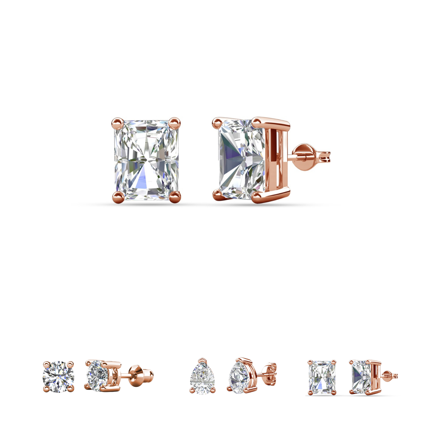Mia 18k White Gold Plated Sterling Silver Stud Earrings with Simulated Diamond Crystals