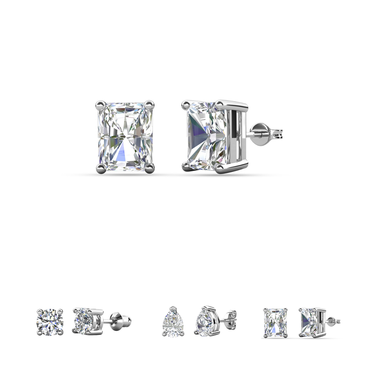 Mia 18k White Gold Plated Sterling Silver Stud Earrings with Simulated Diamond Crystals