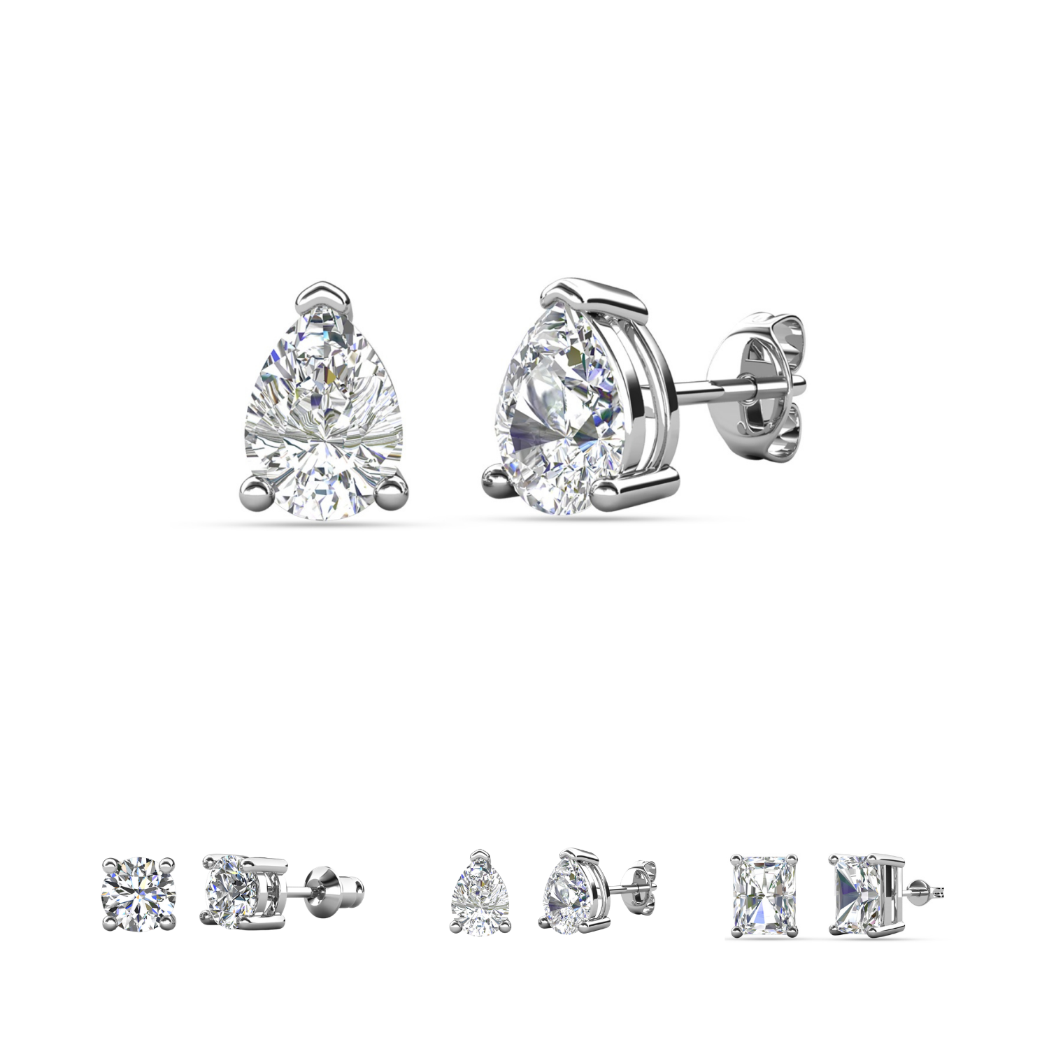 Mia 18k White Gold Plated Sterling Silver Stud Earrings with Simulated Diamond Crystals