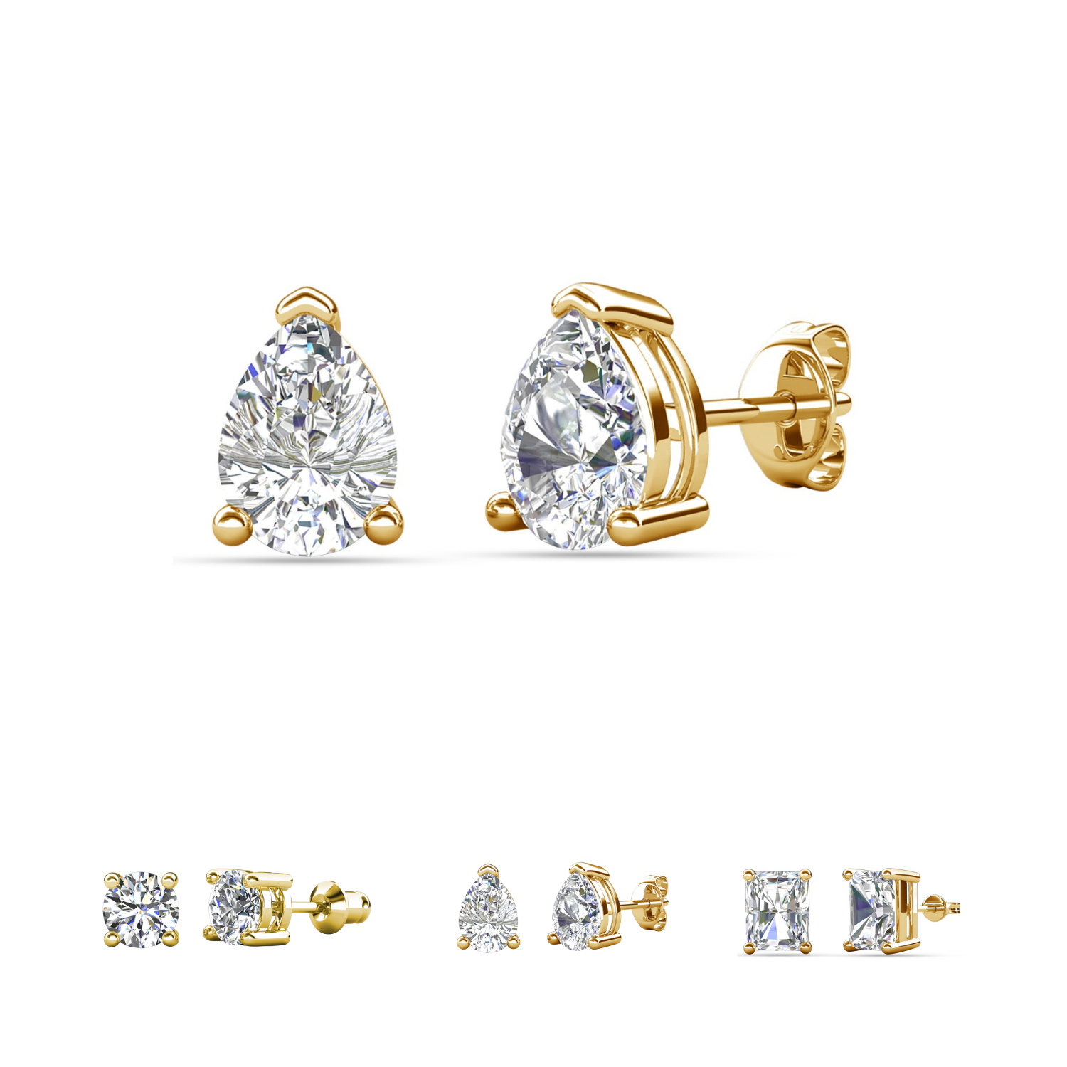 Mia 18k White Gold Plated Sterling Silver Stud Earrings with Simulated Diamond Crystals