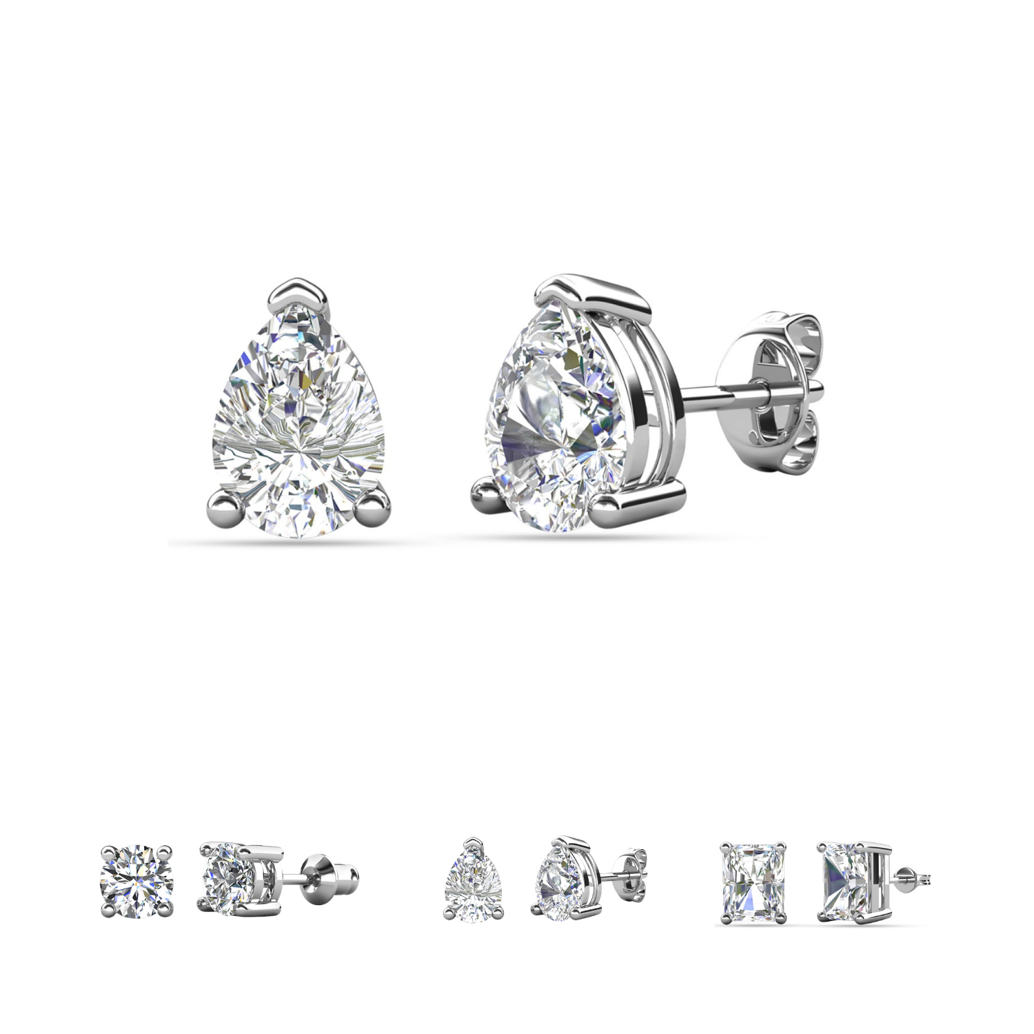 Mia 18k White Gold Plated Sterling Silver Stud Earrings with Simulated Diamond Crystals