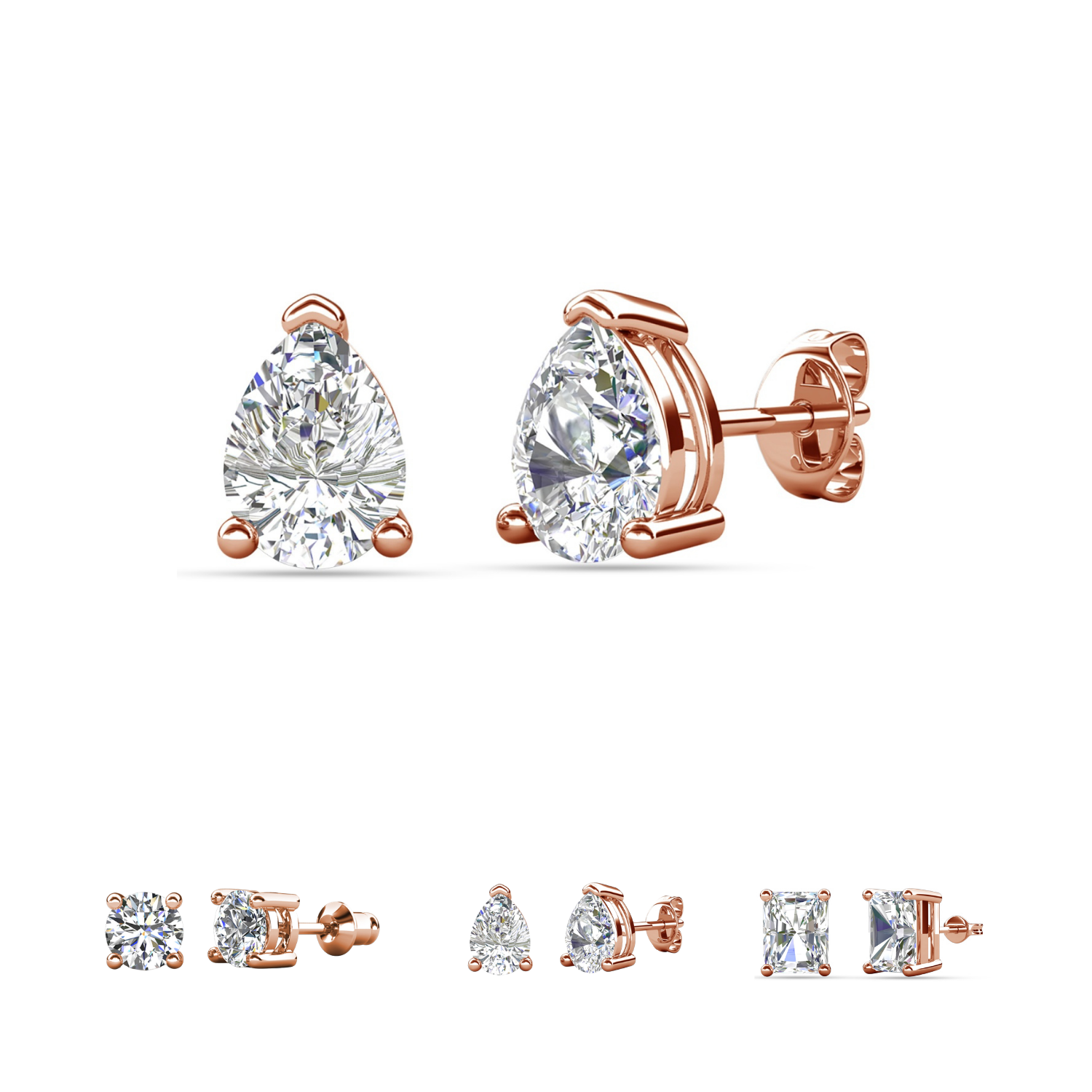 Mia 18k White Gold Plated Sterling Silver Stud Earrings with Simulated Diamond Crystals