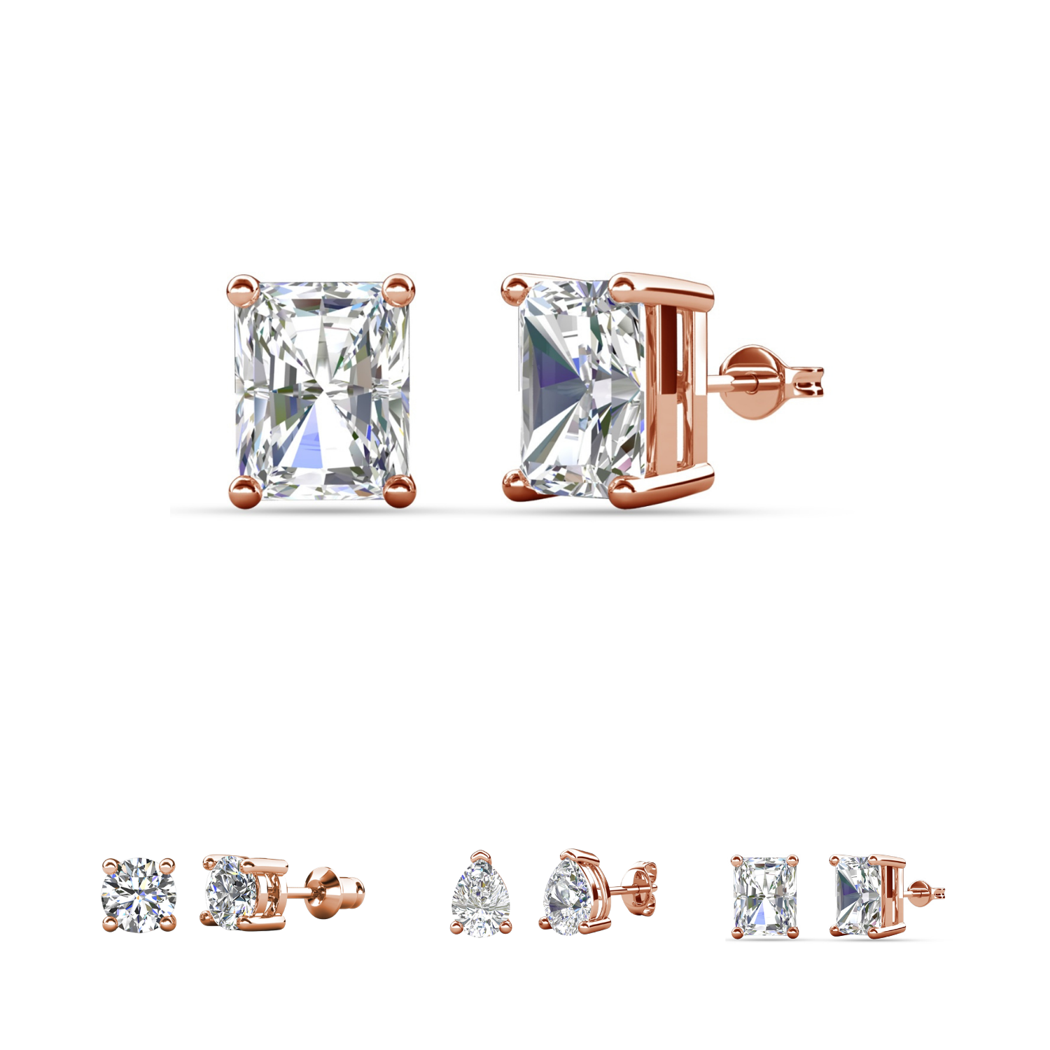 Mia 18k White Gold Plated Sterling Silver Stud Earrings with Simulated Diamond Crystals