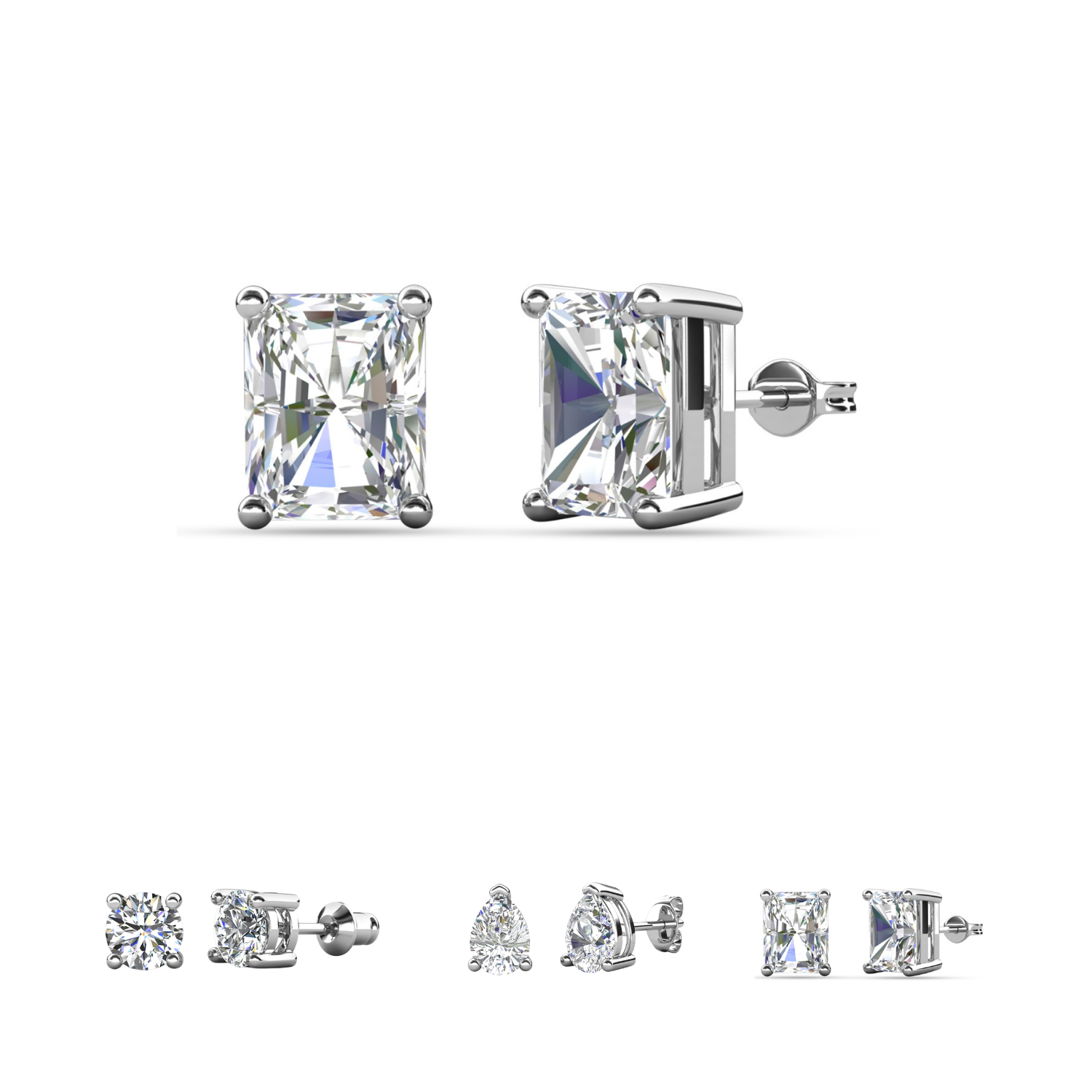 Mia 18k White Gold Plated Sterling Silver Stud Earrings with Simulated Diamond Crystals