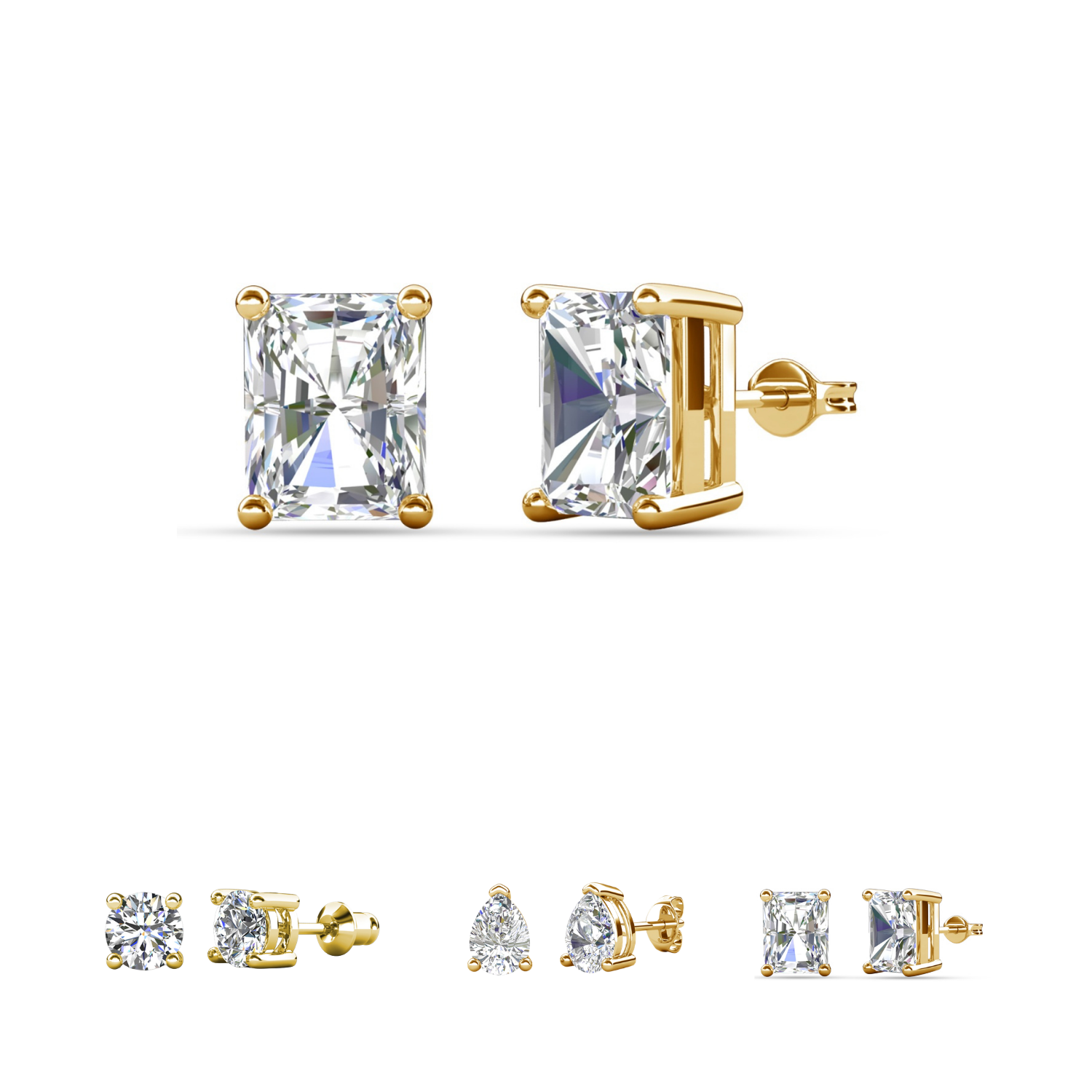 Mia 18k White Gold Plated Sterling Silver Stud Earrings with Simulated Diamond Crystals