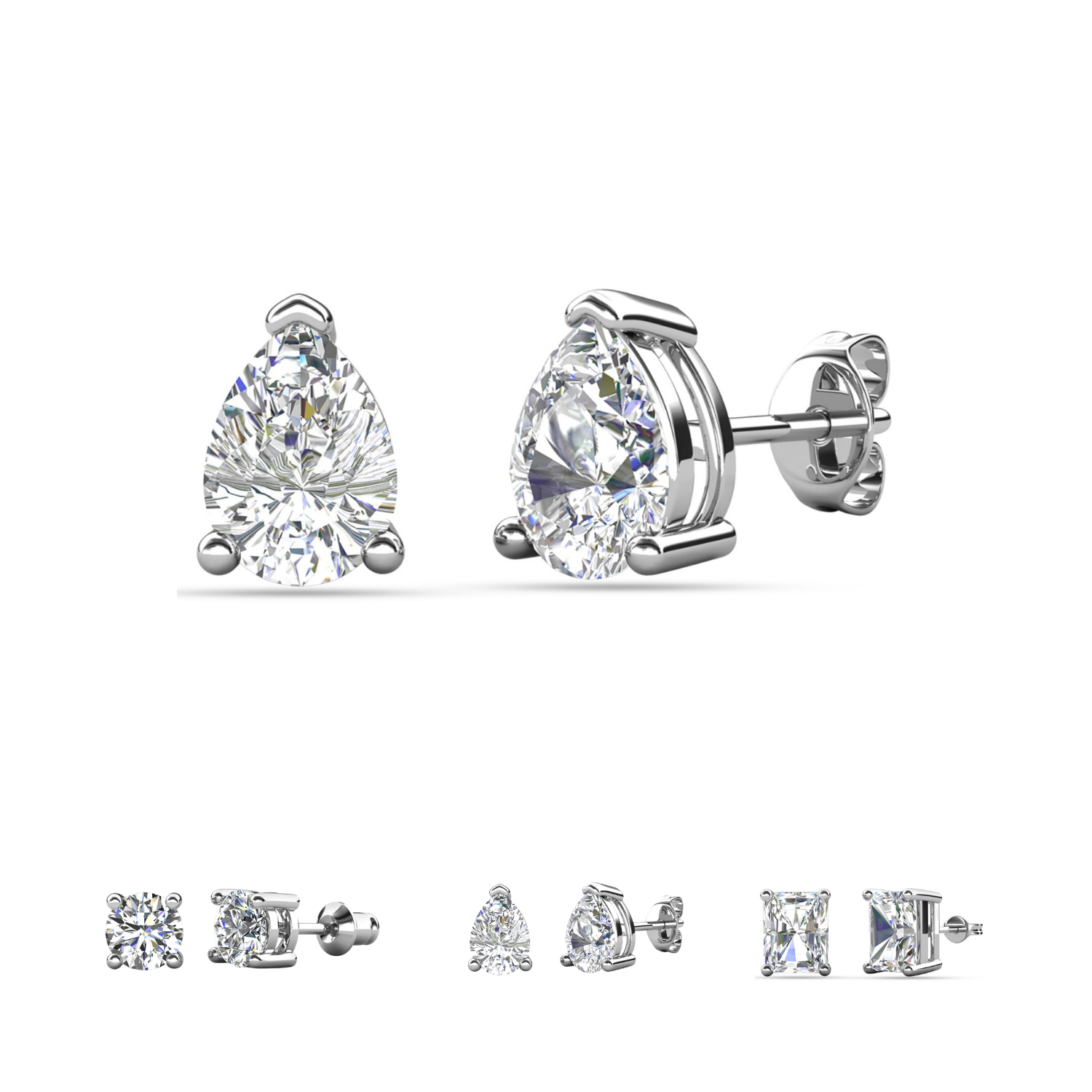 Mia 18k White Gold Plated Sterling Silver Stud Earrings with Simulated Diamond Crystals