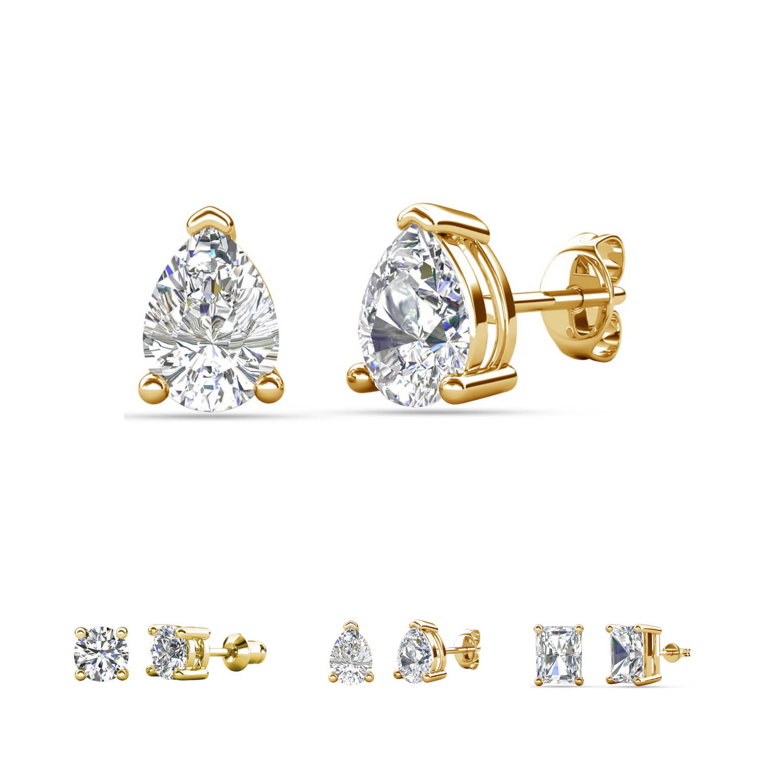 Mia 18k White Gold Plated Sterling Silver Stud Earrings with Simulated Diamond Crystals