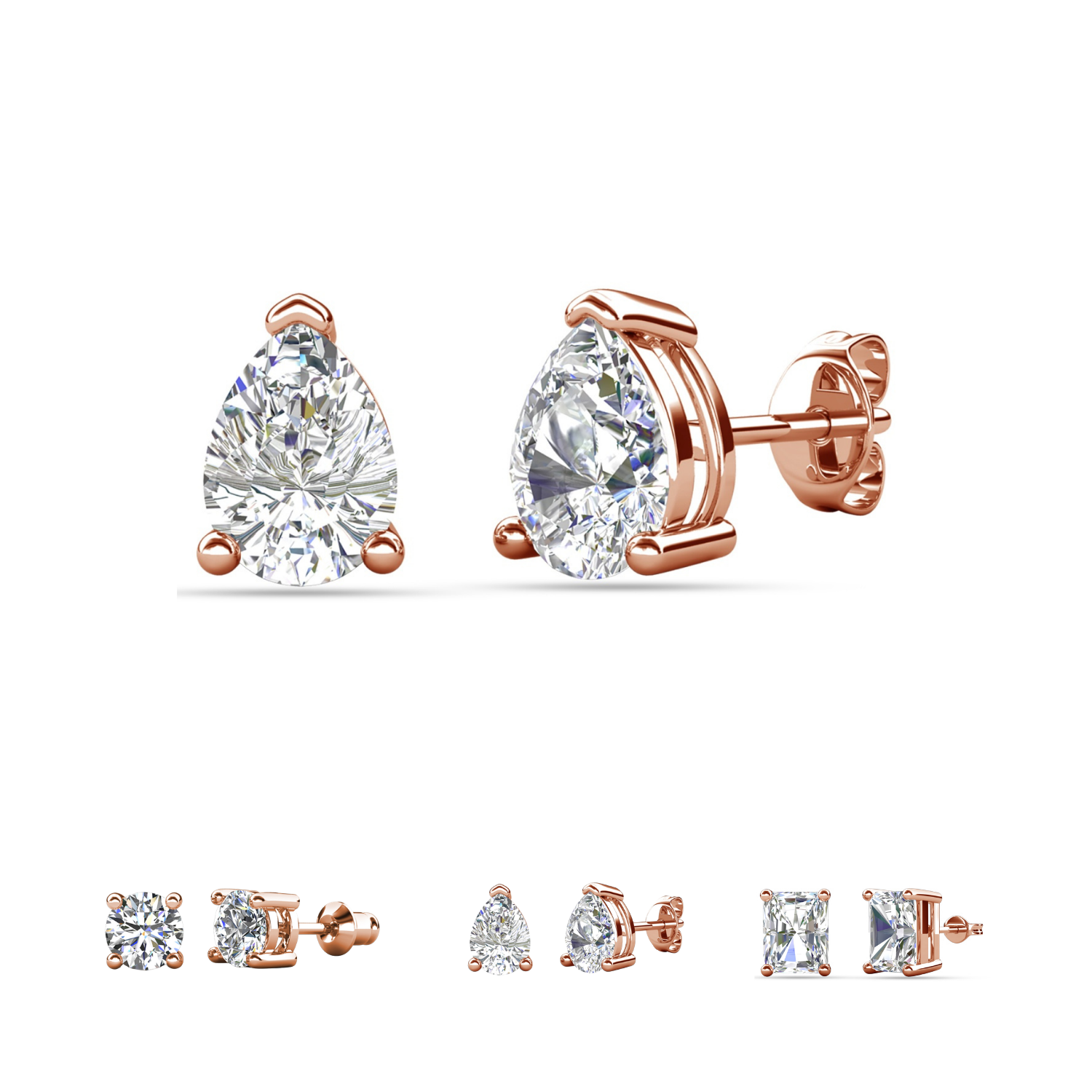 Mia 18k White Gold Plated Sterling Silver Stud Earrings with Simulated Diamond Crystals